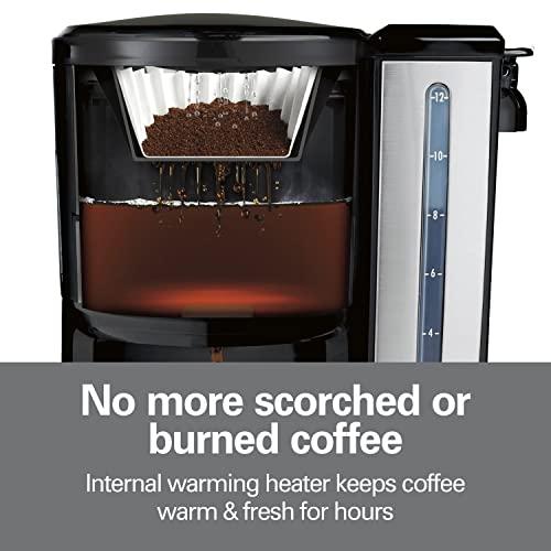 Hamilton Beach Hamilton Beach Coffeemaker Water Filter Replacement Pods and Handle, Charcoal, 2-Pack (80674R) & Hamilton Beach (47950) Coffee Maker with 12 Cup Capacity & Internal Storage Coffee Pot, Brewstation,