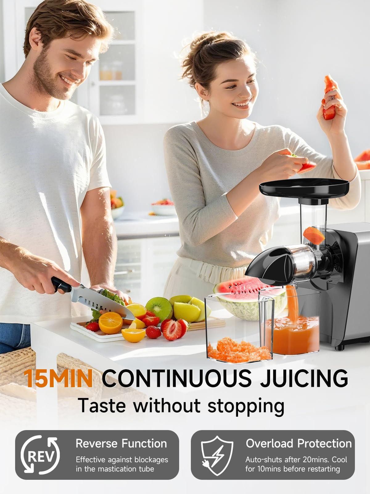 LUFVEBUT Slow Juicer Machine for Vegetables and Fruits Cold Press Masticating Juicer Extractor Celery Wheatgrass Leafy Greens Carrot Ginger Beet, Easy to Clean Juicer BPA-Free Reverse Function,Dishwasher Safe
