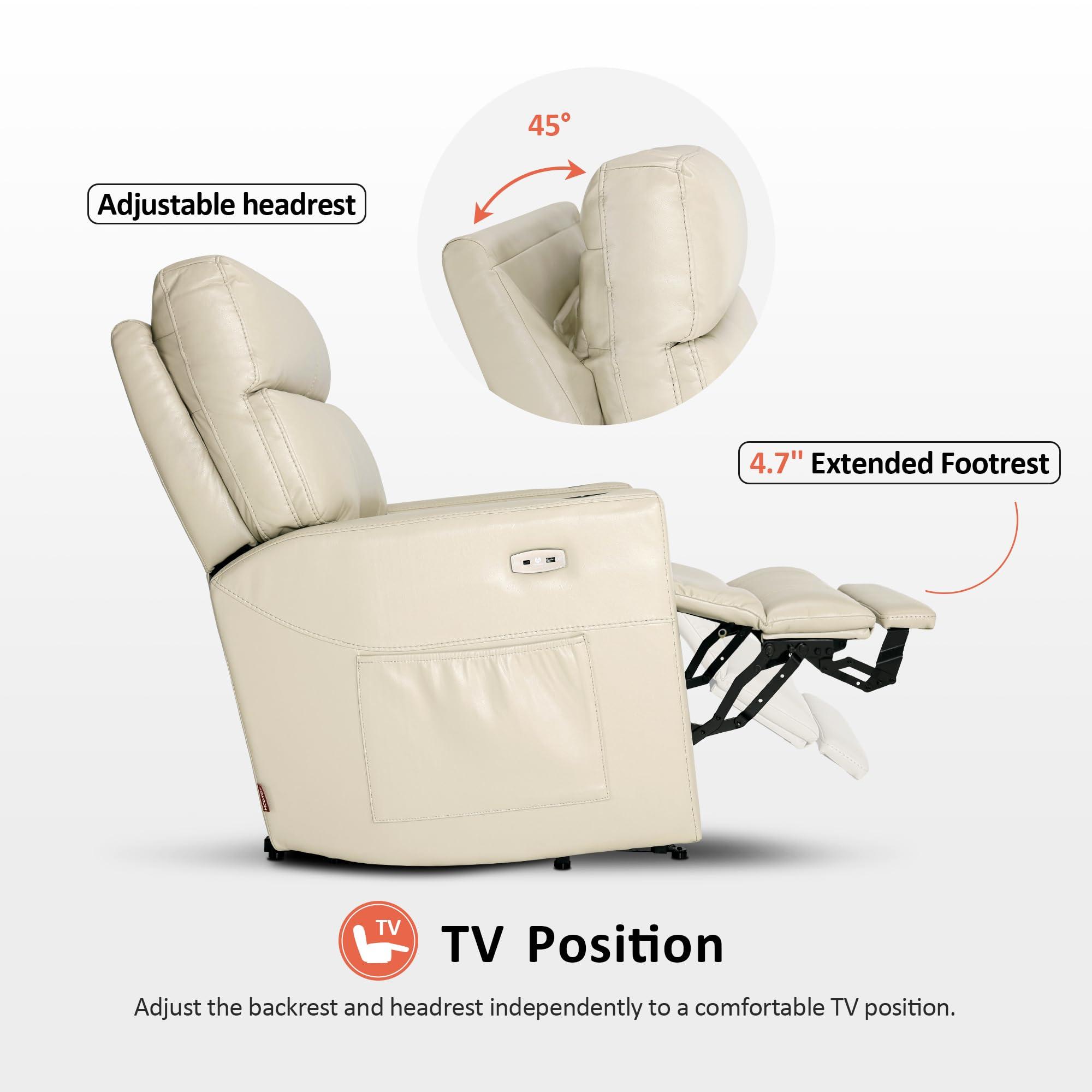 MCombo MCombo 380lbs Oversized Dual Motor Lay Flat Power Lift Recliner Chair with Infinite Position, for Heights 5'9''-6'7" Big and Tall People, Adjustable headrest, Faux Leather R7177 (Cream White)