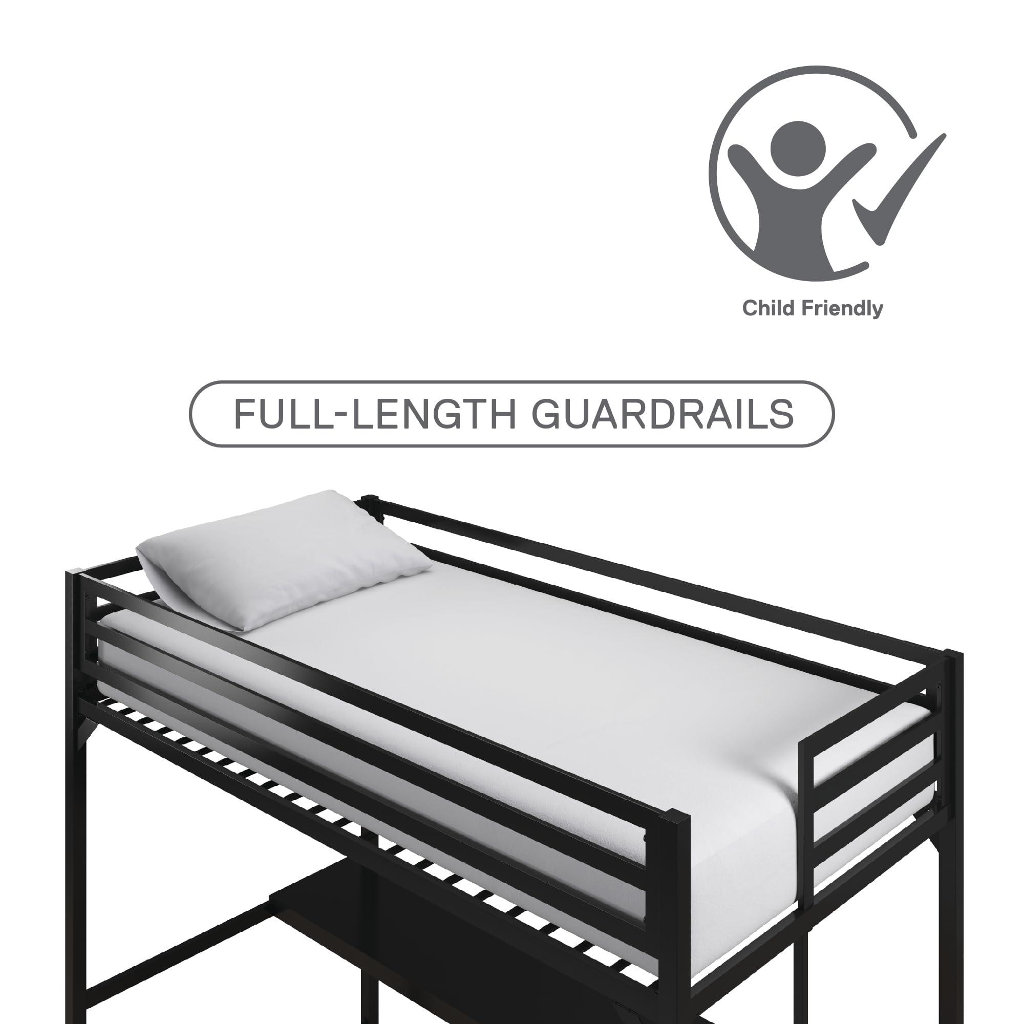 DHP DHP Miles Metal Twin Loft Bed with Desk, Black