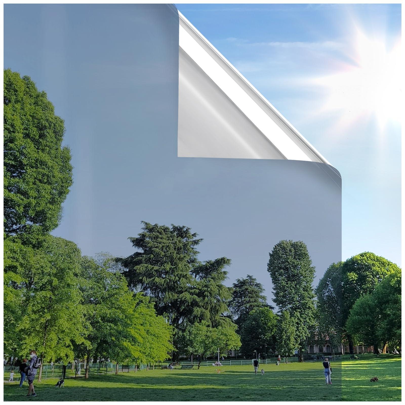 rabbitgoo rabbitgoo Window Privacy Film One Way Window Tint for Home, Removable Reflective Heat Sun Blocking Anti UV Glass Door Covering, Mirror Tinting Film House Office, 35.4 in X 9.8 Feet, Silver