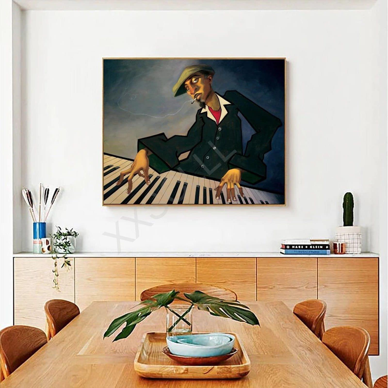 UMATR UMATR Artist Justin Bua Piano Man II Aesthetic Art Poster Canvas Painting Wall Art Poster for Bedroom Living Room Decor 10x8inch(25x20cm) Unframe-Style