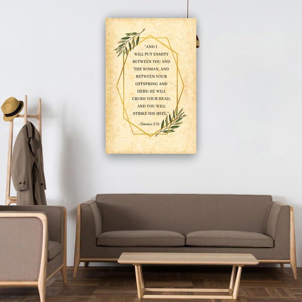 Triyend Triyend Genesis 3 15 Bible Verse Wall Art Bible Posters Art Deco Wall Oil Painting for Bedroom Decorative Home Giclee Art Picture Print Canvas (20.00\'\'x30.00\'\',Unframed)