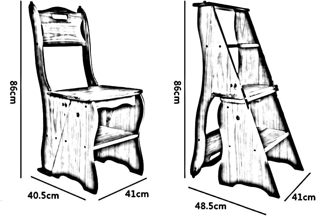OKUOKA Step Stool Folding Ladder Chair Solid Wood Multi-Step Shelves, 3 Colors, 86 * 41cm Folding Ladder Chair (Color : Noyer profond)
