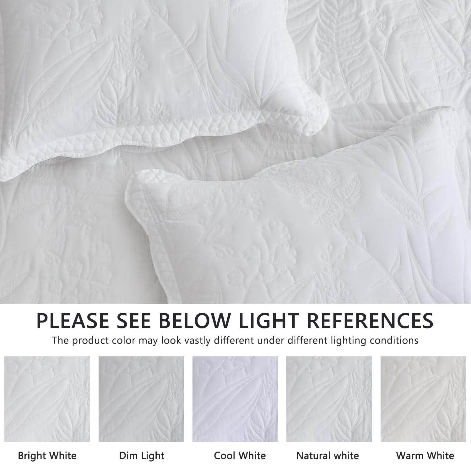 DaisyHuang DaisyHuang Botanical Oversized Bedspread Queen Size - Leaves Pattern Stitching Quilt Set - Elegent & Fresh Style Bedding Coverlets, Reversible, Lightweight, 4 Piece, White