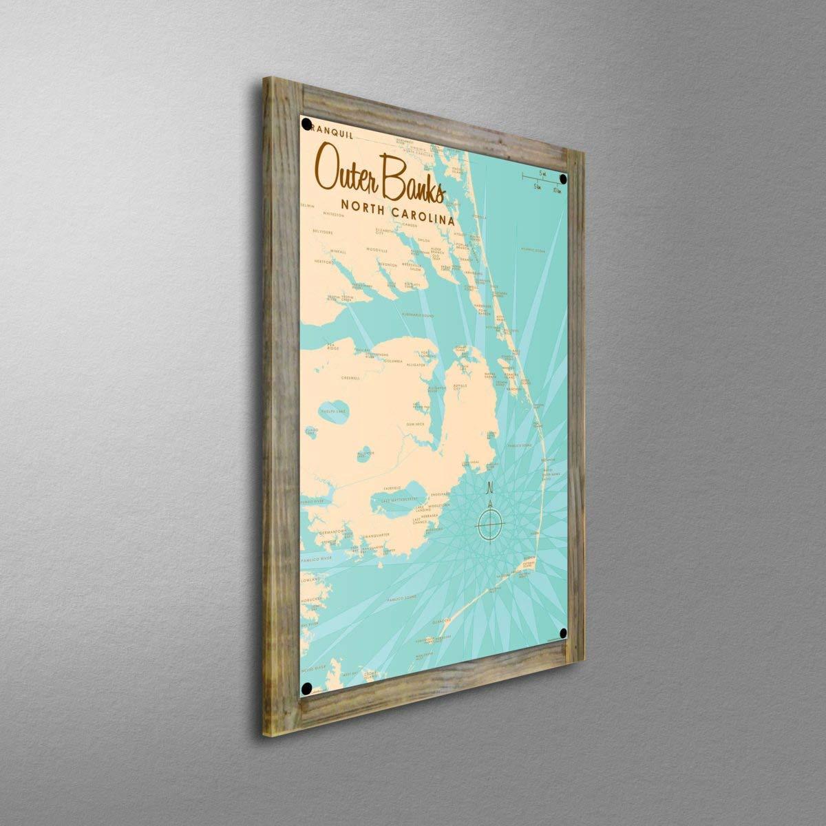 Art of Place Art of Place Outer Banks North Carolina Map Metal Print on Reclaimed Barn Wood from Illustration by Lakebound 11.5" x 17.5"