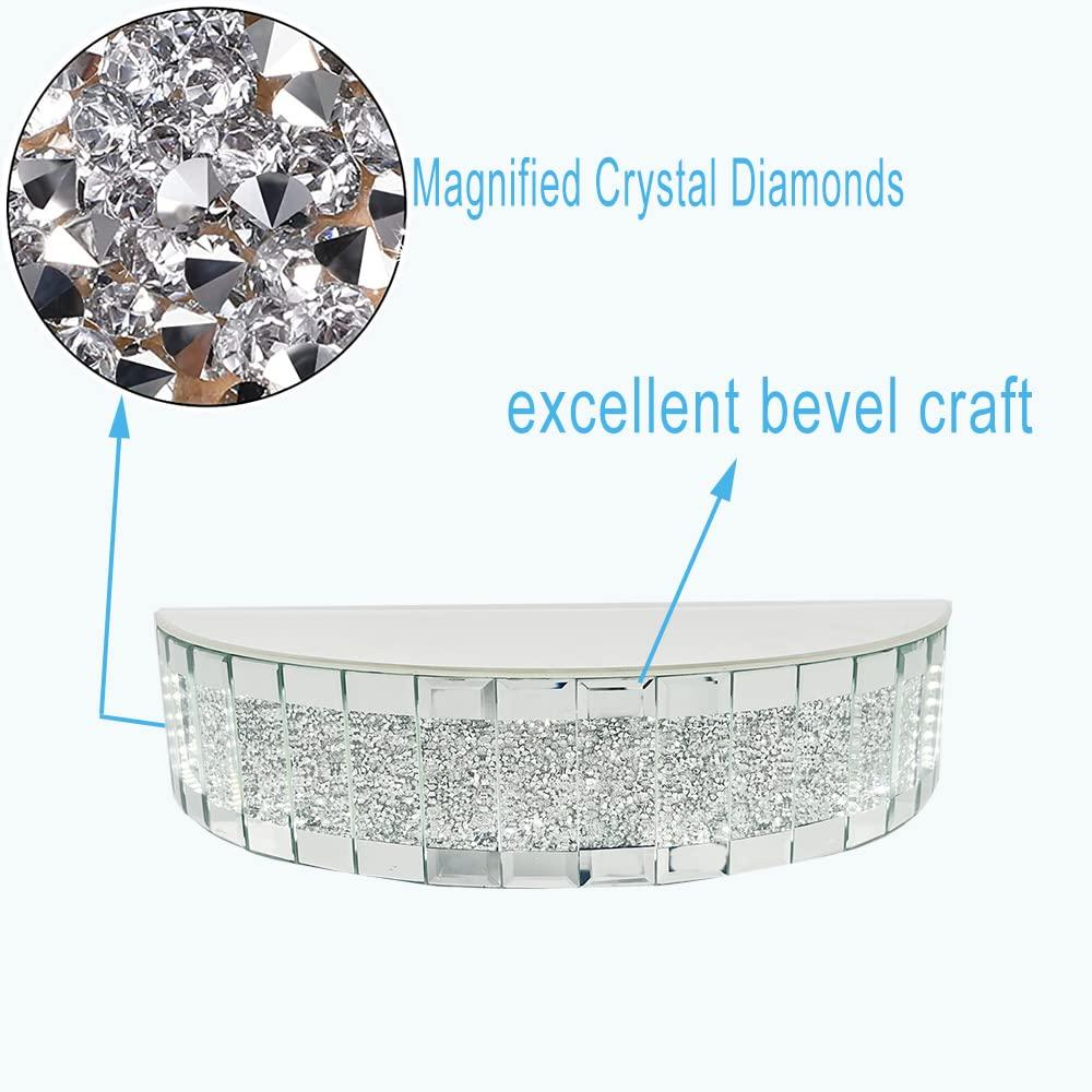 TACIDON TACIDON Glowing Mirrored Floating Wall Shelf. Sparkling Crystal Crush Diamond Mirrored Shelf. Mirror Floating Shelves for Wall Decor. Suitable for Bedroom, Bathroom or Living Room.(15.2x6.2x3)