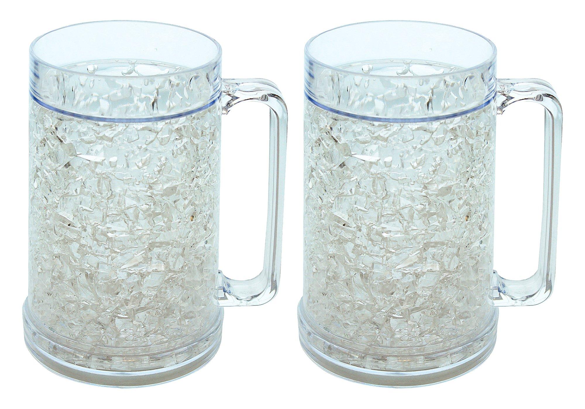 Ziggy V Freezer Mugs Double Wall Gel Frosty Freezer Mugs, Cups Drinking Glass Beer Ice Mugs for Freezer Beer Mugs with Handle 16oz Freezable Beer Mug (2)