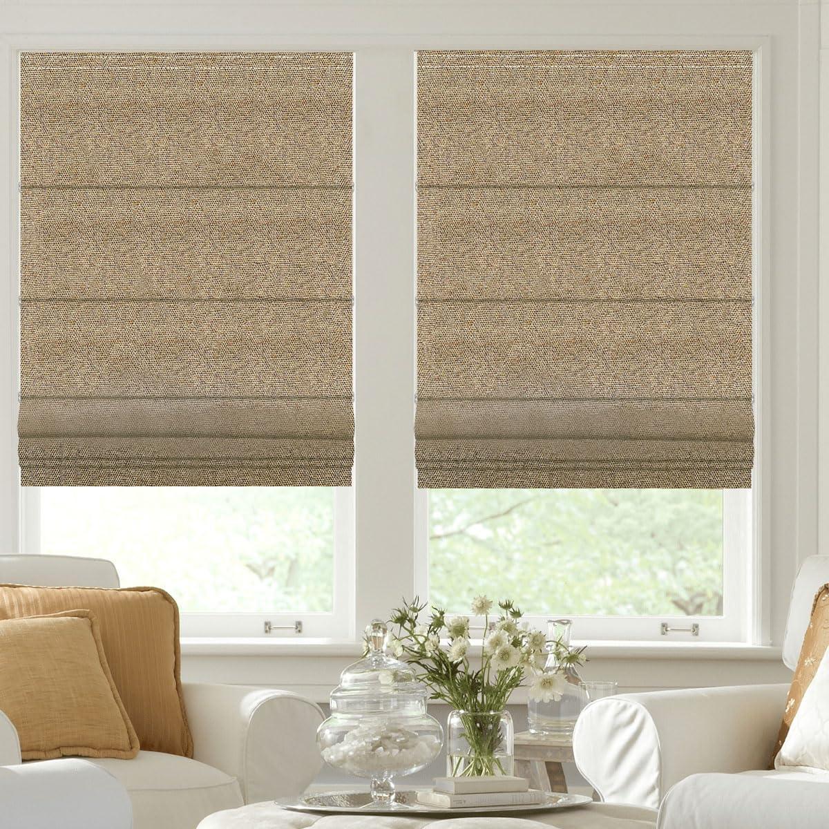 getopblinds Roman Shades Custom Size Blackout Roman Blinds for Windows, Thermal Insulated Heat Blocking Room Darkness Window Blinds & Shades, Linen Textured Blinds for Home Office, 61" W x 48" L, Tan-Blackout