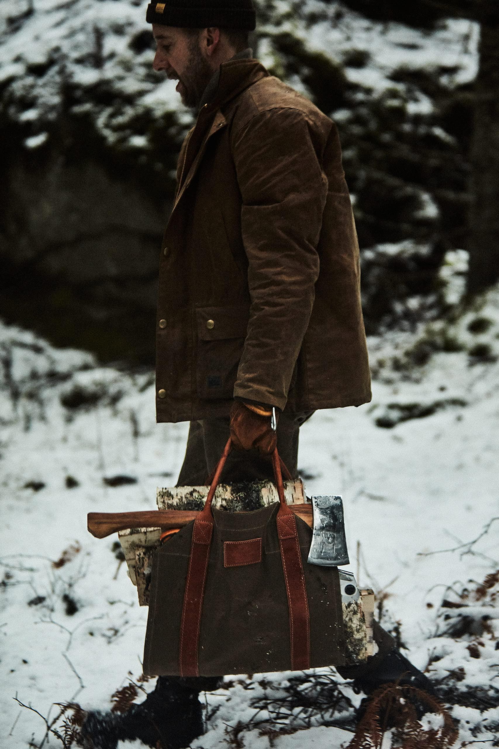 1844 Helko Werk Germany 1844 Helko Werk Germany Frontier Collection Canvas Log Carrier - Firewood Holders and Bags for Fireplace Logs - Made in USA (Log Carrier Olive) #8755O