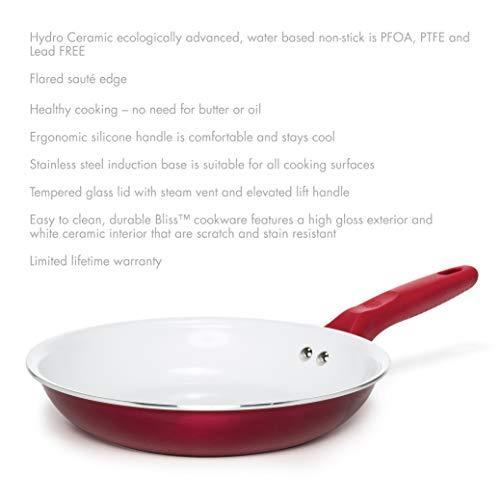 Ecolution Ecolution Bliss 9.5 Inch Non-Stick Ceramic Fry Multipurpose Use, Silicone Stay Cool Handle, Easy Clean, Chef Pan, Red