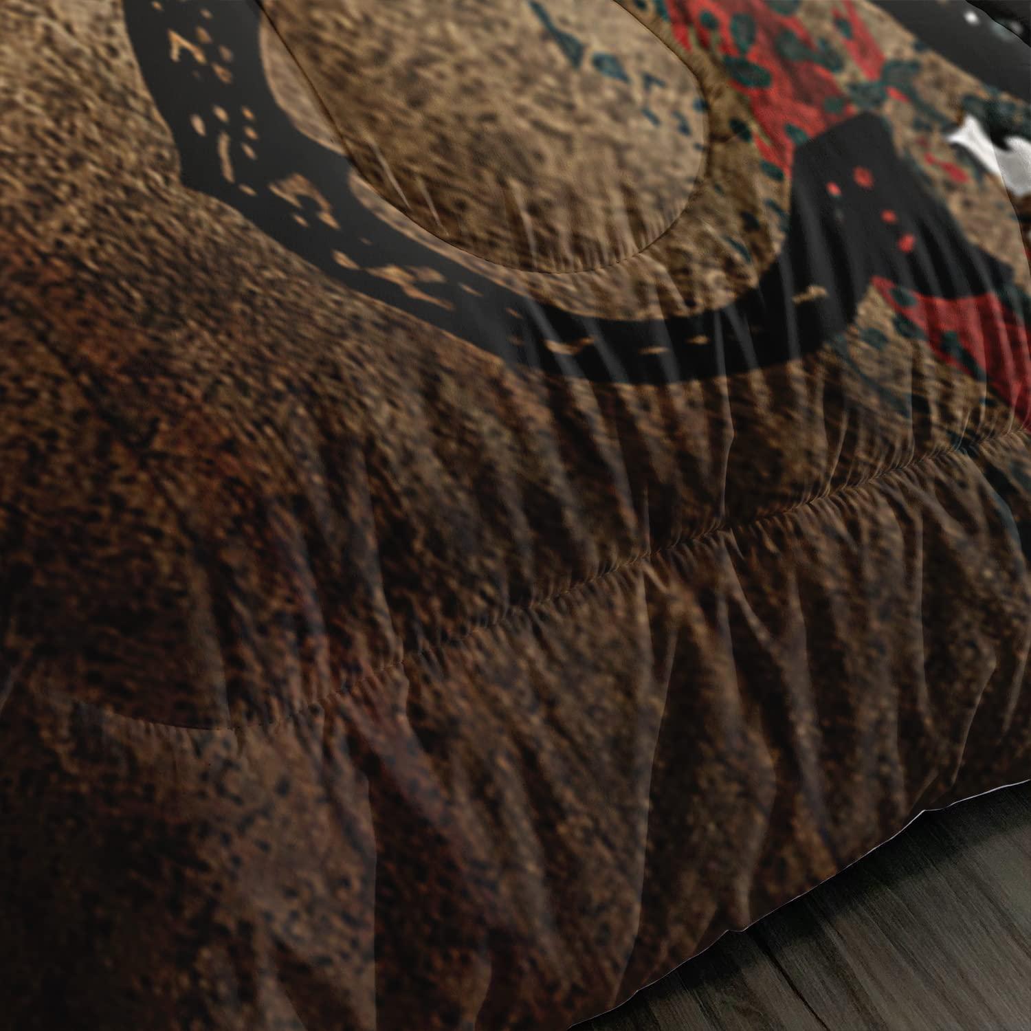 AILONEN AILONEN Western Cowboy Comforter Set for Kids Boys Teens, Rodeo Cowboy Riding Bull with Old Ranching Rope Bedding Set Full Size United States Retro Country Style,3-Piece,1 Quilt and 2 Pillowcases