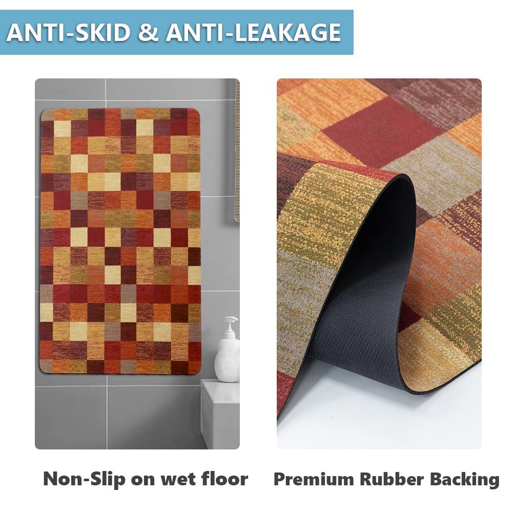 LITA LITA-Bath Rug Custom Size-Rubber Non Slip Quick Dry Super Absorbent Thin Rugs Fit Under Door-Washable Bathroom Floor Mats for in Front of Bathtub,Shower Room,Sink, Rainbow Square, 4\' x 44\'