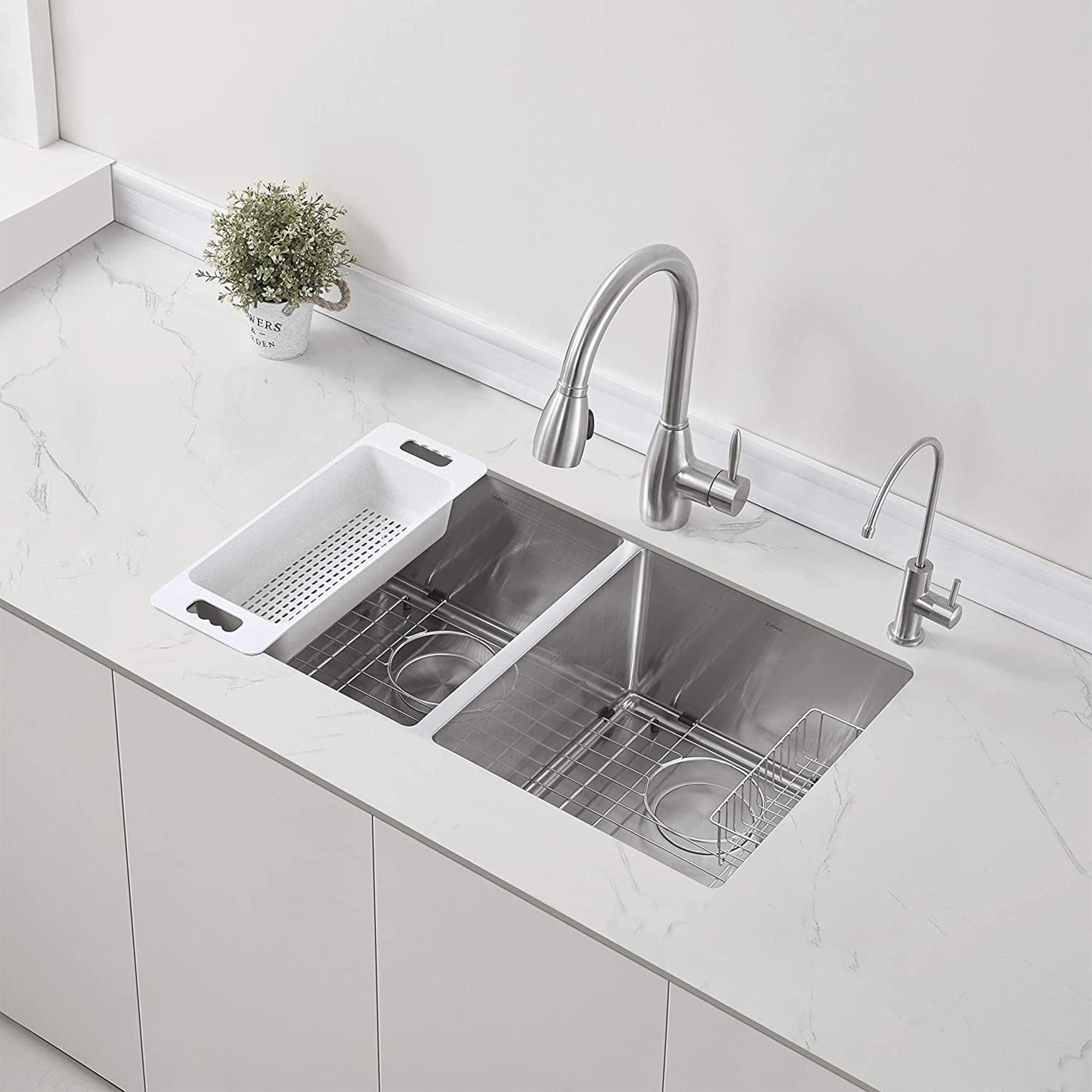 ZUHNE ZUHNE 32-Inch Stainless Steel Undermount Kitchen Sink Double Bowl 16 Gauge (50/50 Equal)