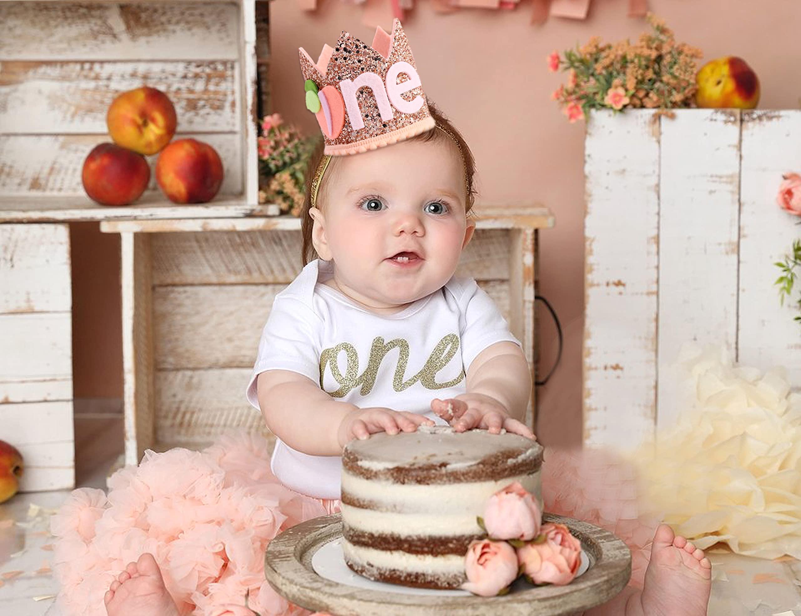 WAWUO WAWUO Birthday Crown for First Birthday Party, Peach Costume Headwear for Baby - Best Kids\' Party Hat for Photo Booth Props