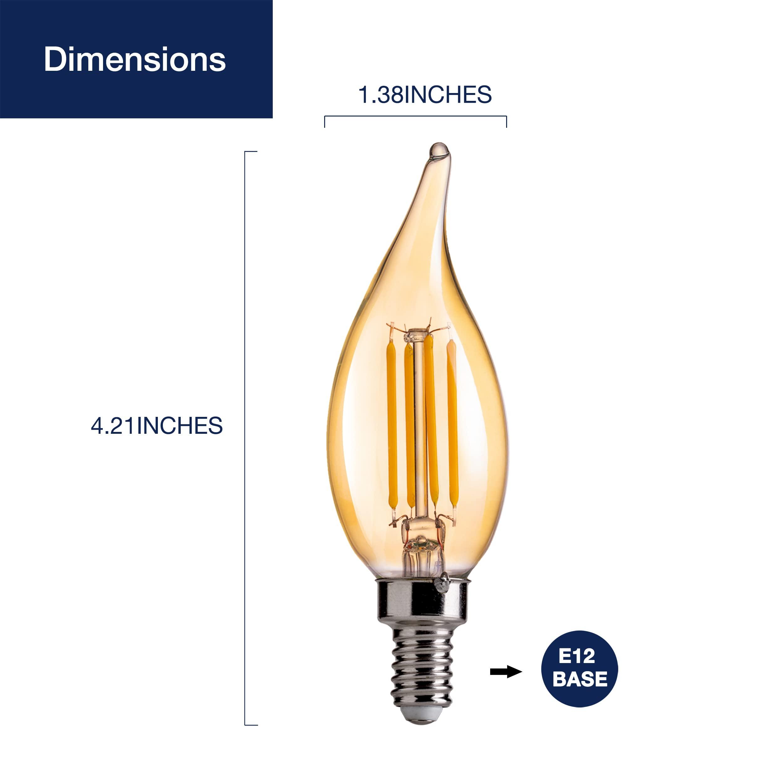 FLSNT FLSNT CA11 E12 LED Candelabra Bulbs, Dimmable LED Chandelier Light Bulbs, 40W Equivalent, 2200K Warm White Light, 330LM, Amber Glass Finishing, 6 Pack