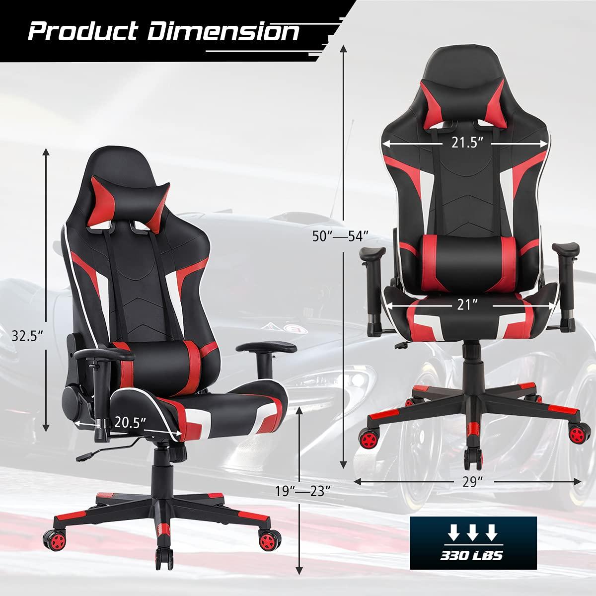 GYMAX GYMAX Gaming Chair, Massage Gaming Chairs for Adults with Headrest, Lumbar Support & Armrest, Video Computer Reclining Gaming Chair, Office Desk Gamer Task Chair (Red)