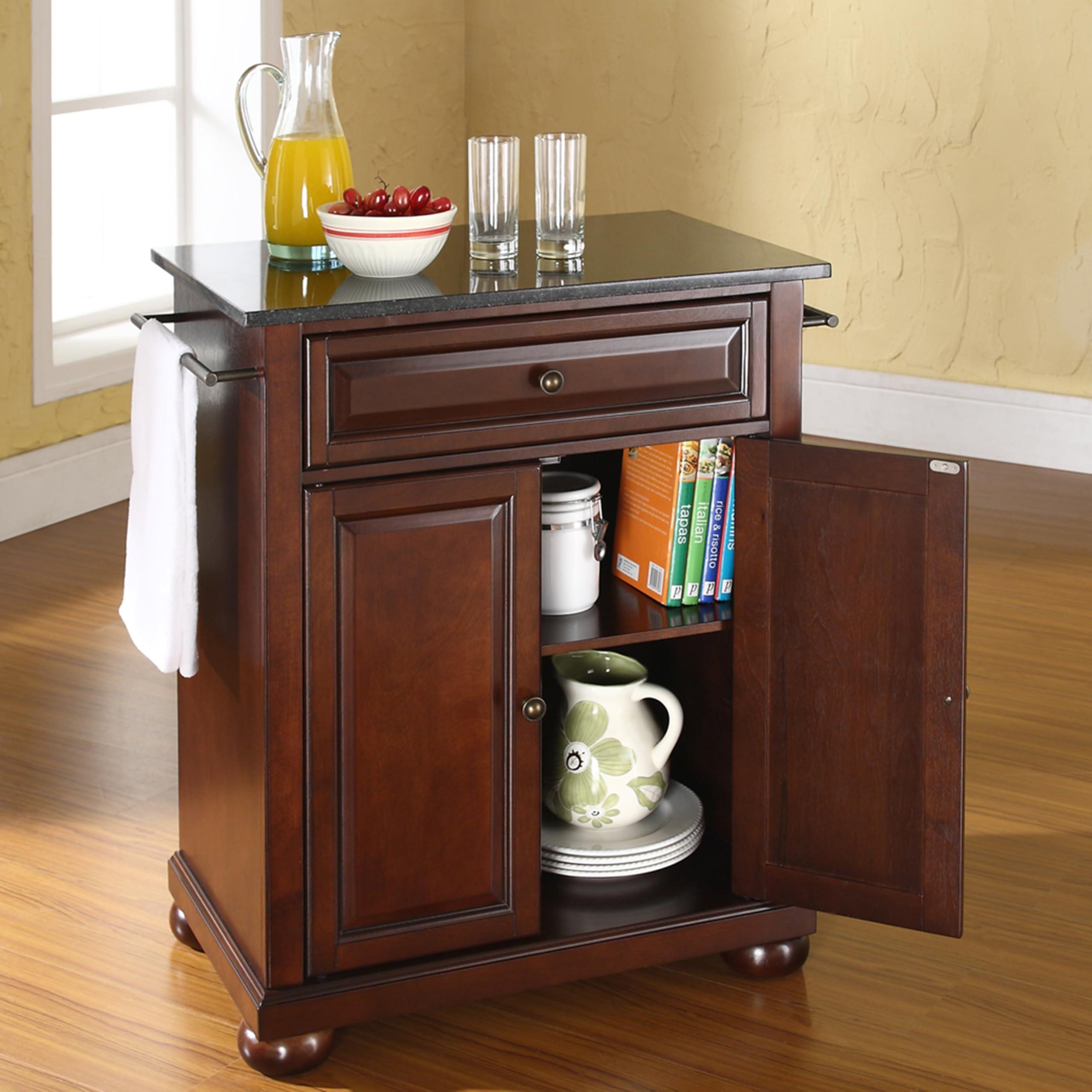 Crosley Furniture Crosley Furniture Alexandria Granite Top Small Portable Rolling Kitchen Island Storage Cart, Microwave Stand, Mahogany