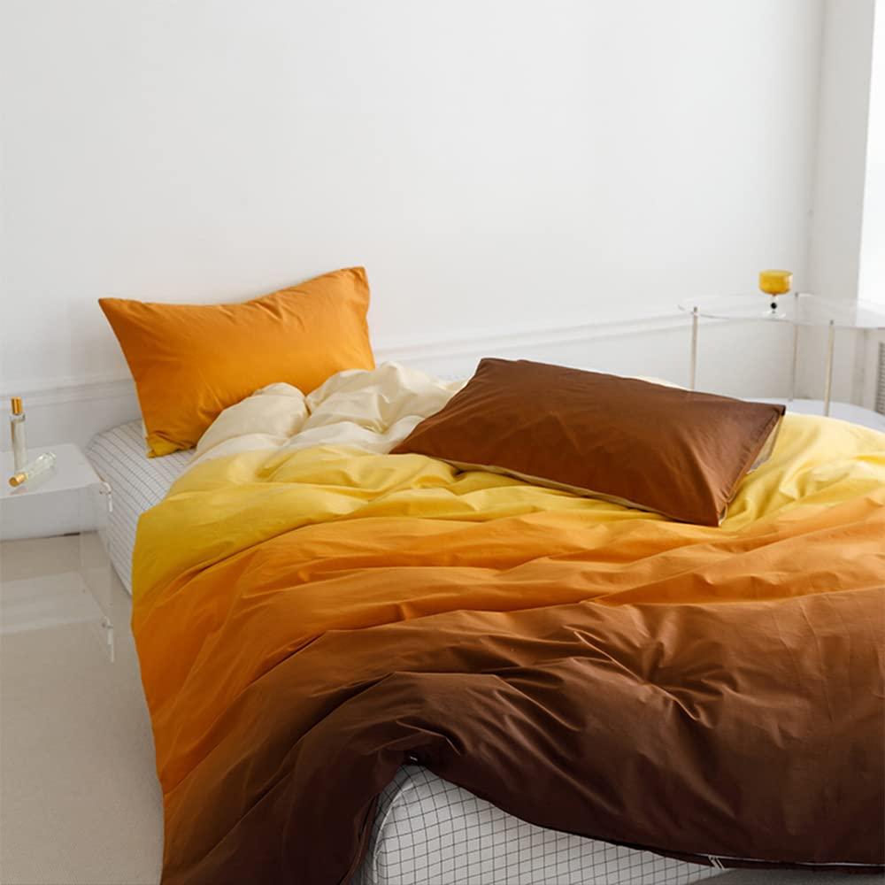 Pureant Pureant Orange Yellow Gradient Comforter Sets Queen Solid Yellow and Orange Bedding Comforters Cotton Women Girls Modern Orange Brown Gradient Soft Quilts Farmhouse Abstract Art Orange Blanket Warm