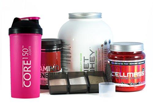 Core 150 Core150 Attitude Shaker - Pink - 35oz Protein Shaker Bottle. Contains easy stack removable storage with 3 compartments