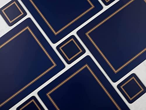 Pimpernel Pimpernel Classic Midnight Blue Collection Placemats | Set of 4 | Heat Resistant Mats | Cork-Backed Board | Hard Placemat Set for Dining Table | Measures 15.7” x 11.7”