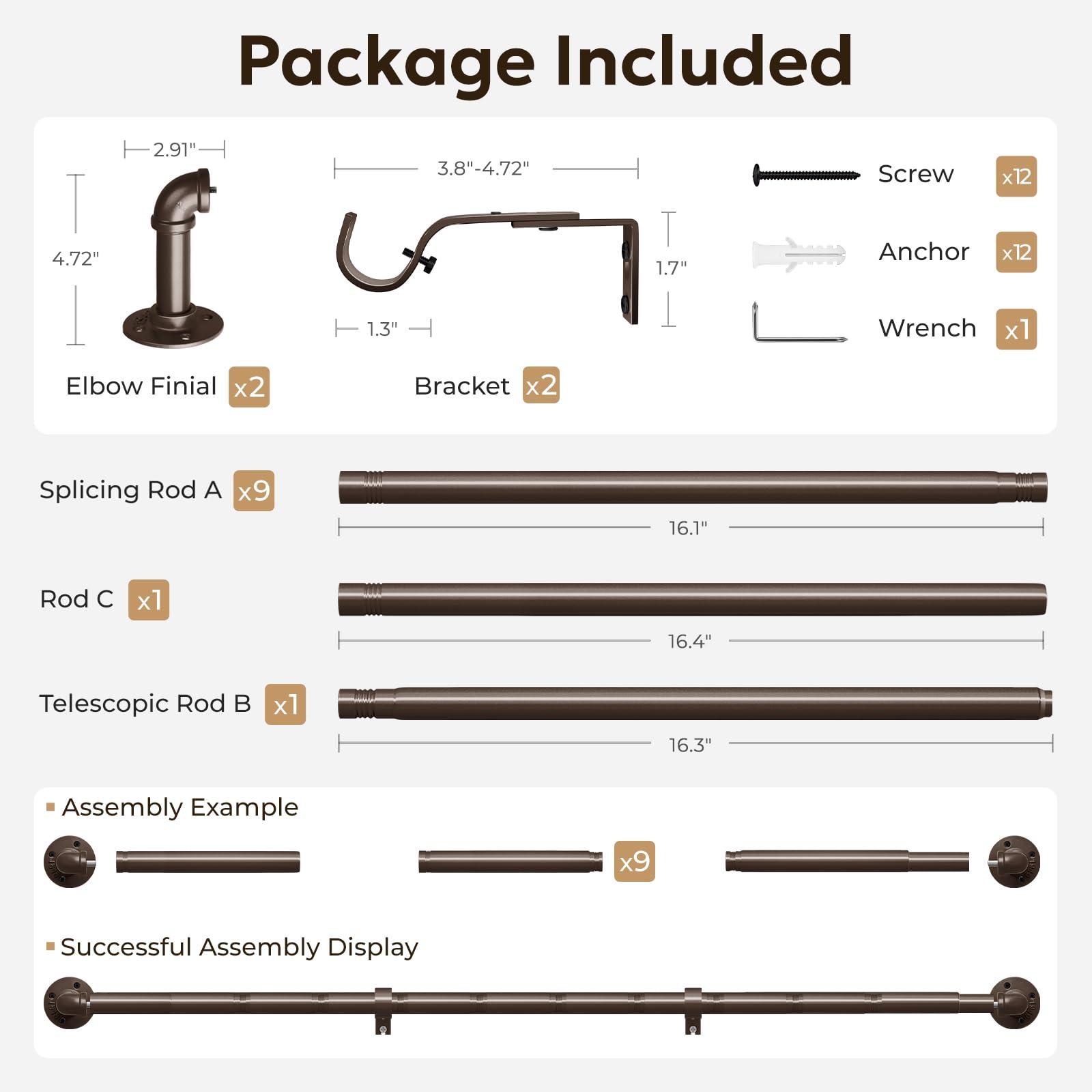 zeerobee Zeerobee Curtain Rods for Windows 144 to 168, 1 Inch Industrial Wrap Around Curtain Rod, Indoor/Outdoor Room Divider Adjustable Drapery Pole, 144"-168", Grey