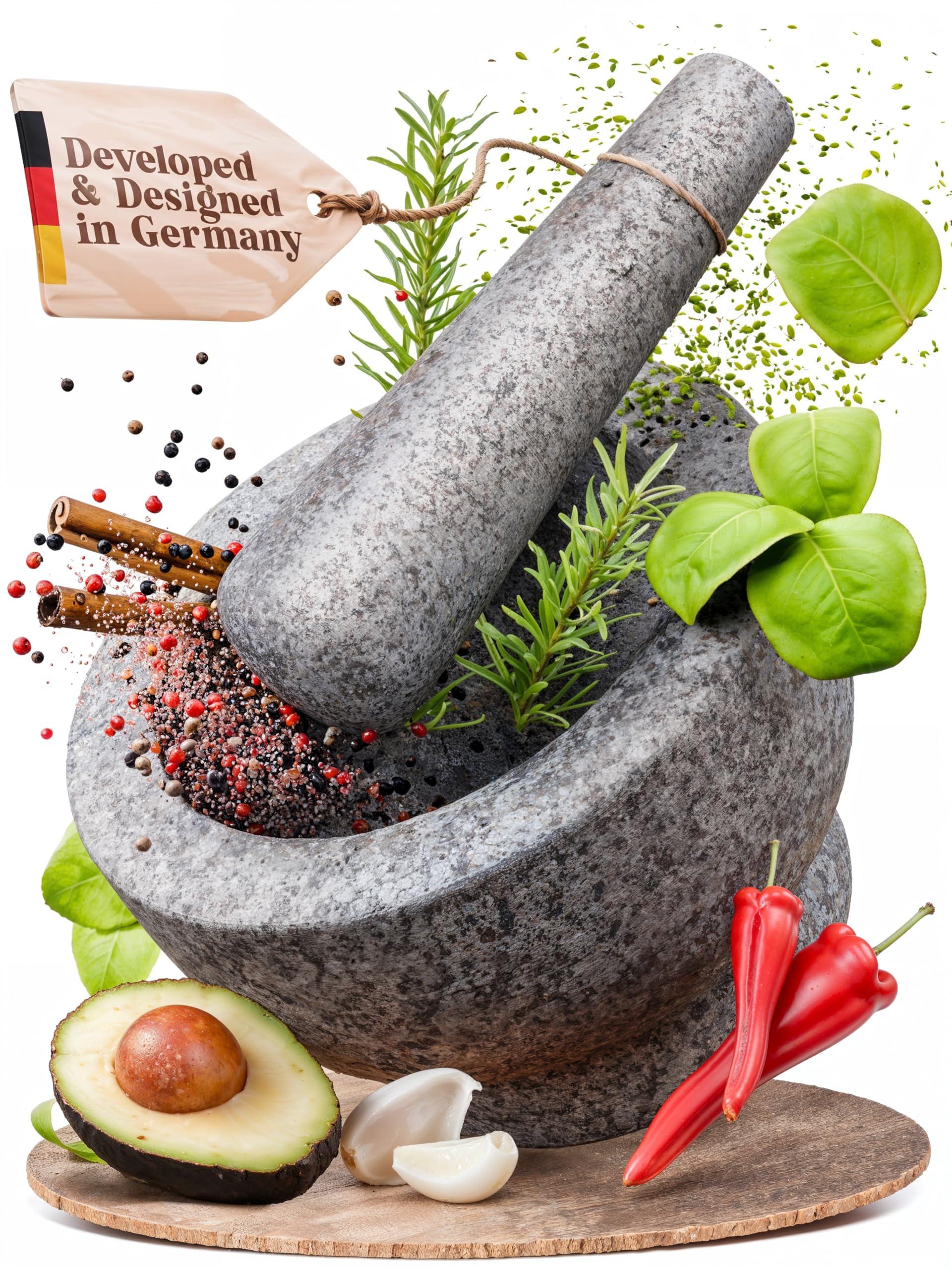 ChefSofi ChefSofi Mortar and Pestle Set - 6 Inch - 2 Cup Capacity - Unpolished Heavy Granite for Enhanced Performance and Organic Appearance - Included: Anti-Scratch Protector