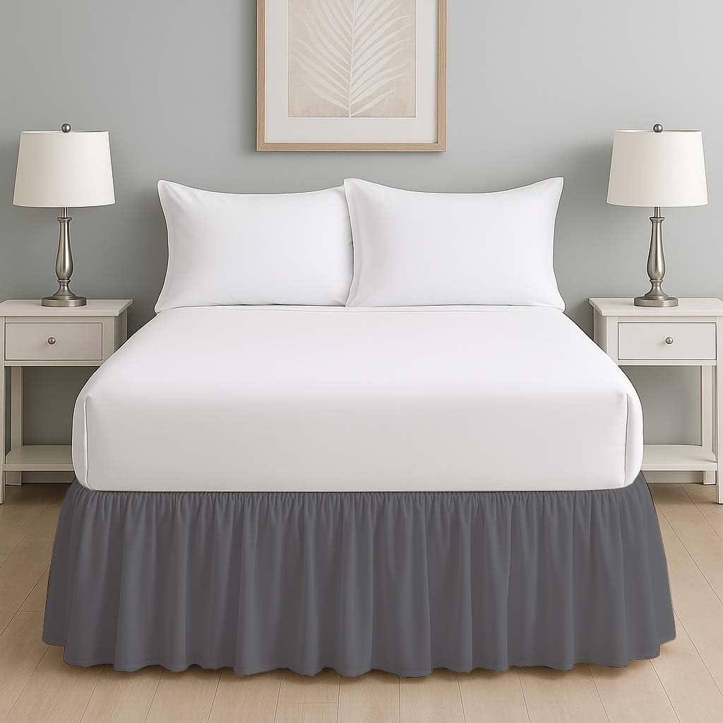 Mattress-Homes Ruffled Bed Skirt- 18 Inch Drop King Size Dust Ruffle, 100% Microfiber Ruffle Bed Skirt with Non-Woven Platform, Wrinkel Free Bed Skirt, Three Sided Coverage Dust Ruffle Gathered in Dark Grey Solid