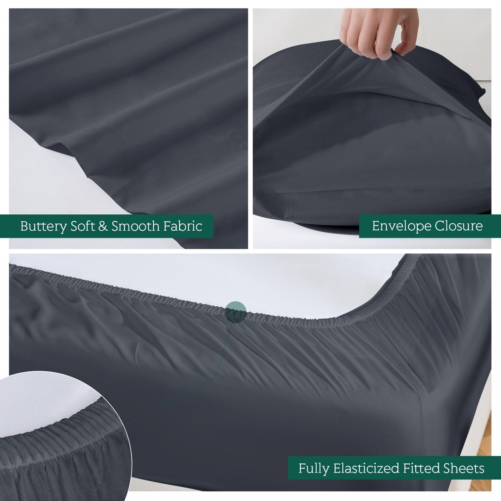 HOT SLEEPER SHEETS Cooling Sheets Set Cal King Size, Viscose Derived from Bamboo for Hot Sleepers | Deep Pocket Up to 16 Inch | Silky Soft & Breathable Bedding - 4PC (Cal King, Dark Grey)