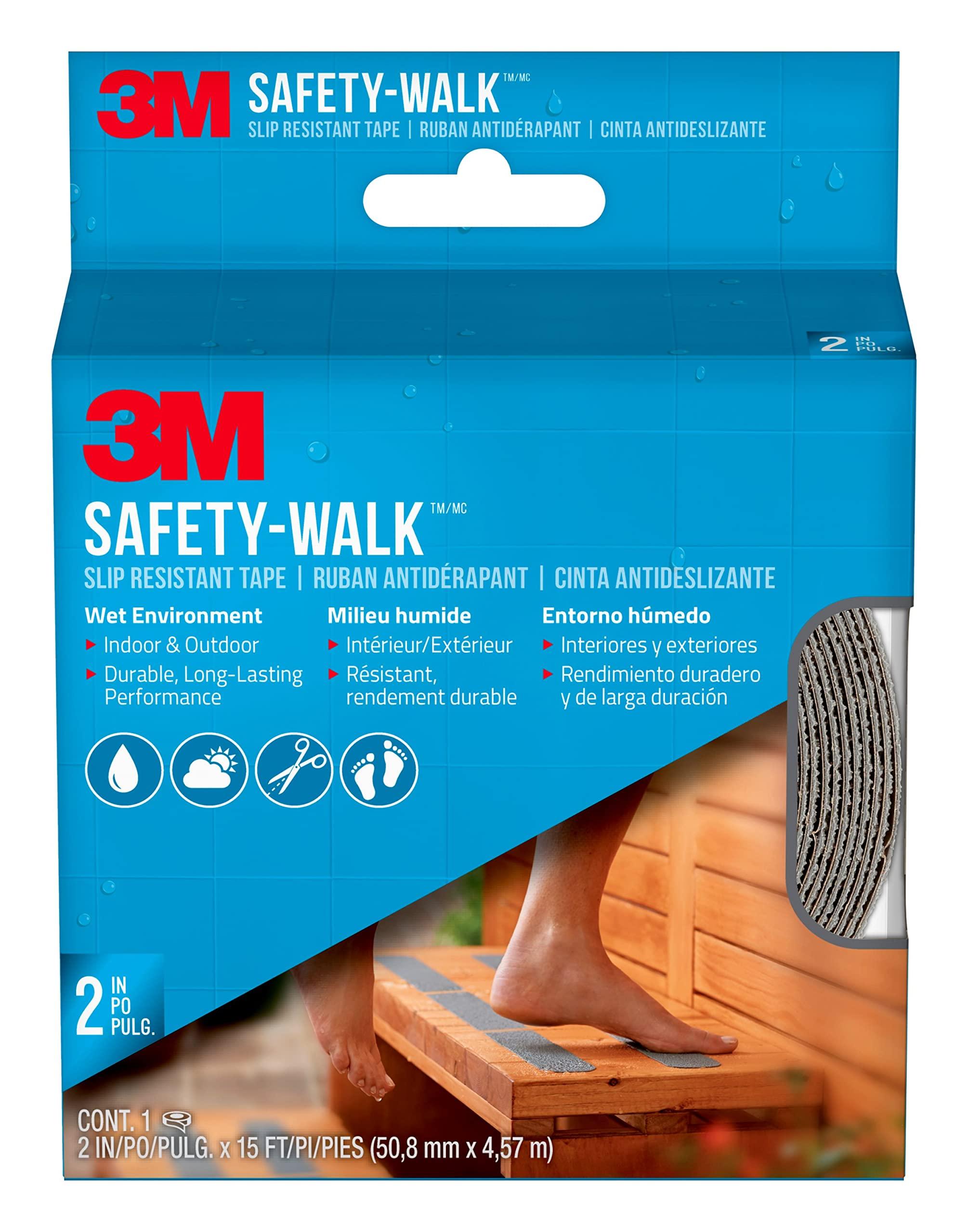 3M 3M Safety-Walk Slip Resistant Tape, 2 in x 15 ft, Anti Slip Grey Tape, Ideal For Slippery & Wet Conditions, Self-Adhesive Backing, Quick & Easy Application, Durable & Long-Lasting (370G-R2X180)