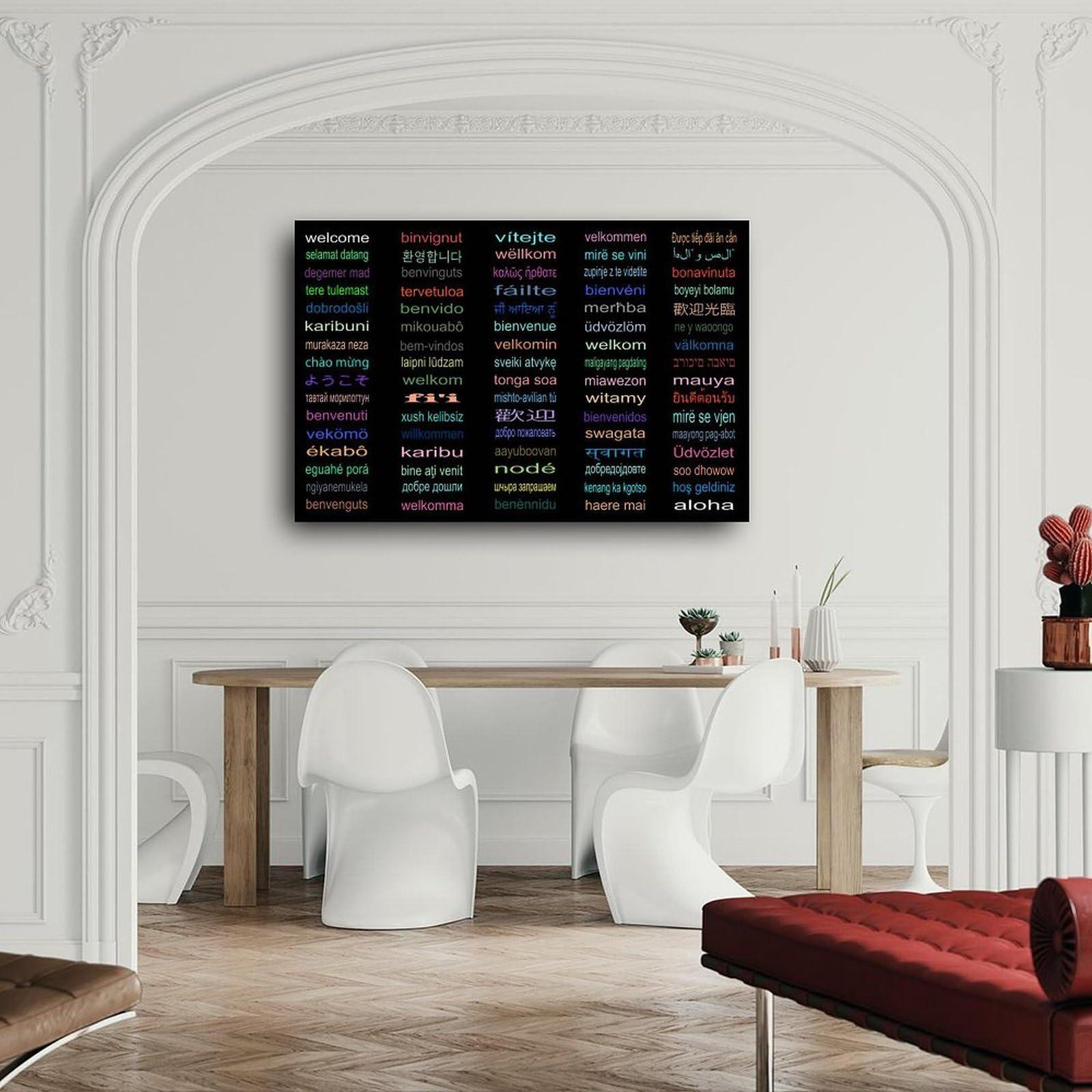 AJGLOX Welcome Posters in Different Languages Around The World Classroom Wall Art Poster (1) Canvas Painting Posters And Prints Wall Art for Living Room Bedroom Decor 12x08inch(30x20cm) Unframe-style