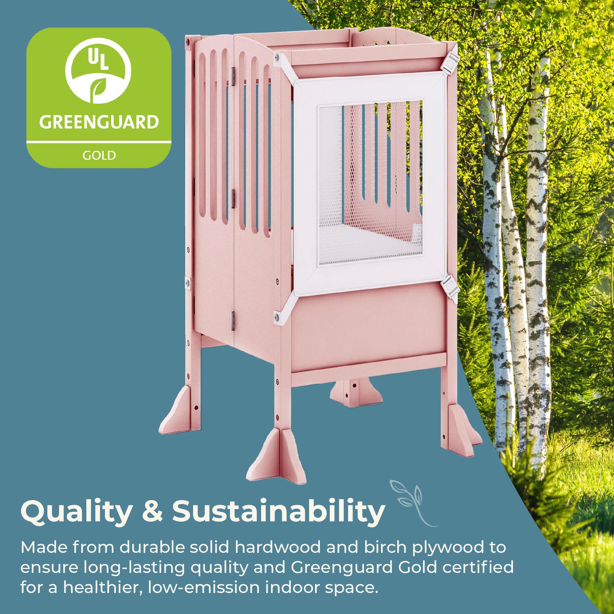 Guidecraft Guidecraft Contemporary Kitchen Helper Toddler Tower - Limited Edition Pink. Original Folding Montessori Learning Step Stool with Safety Nets