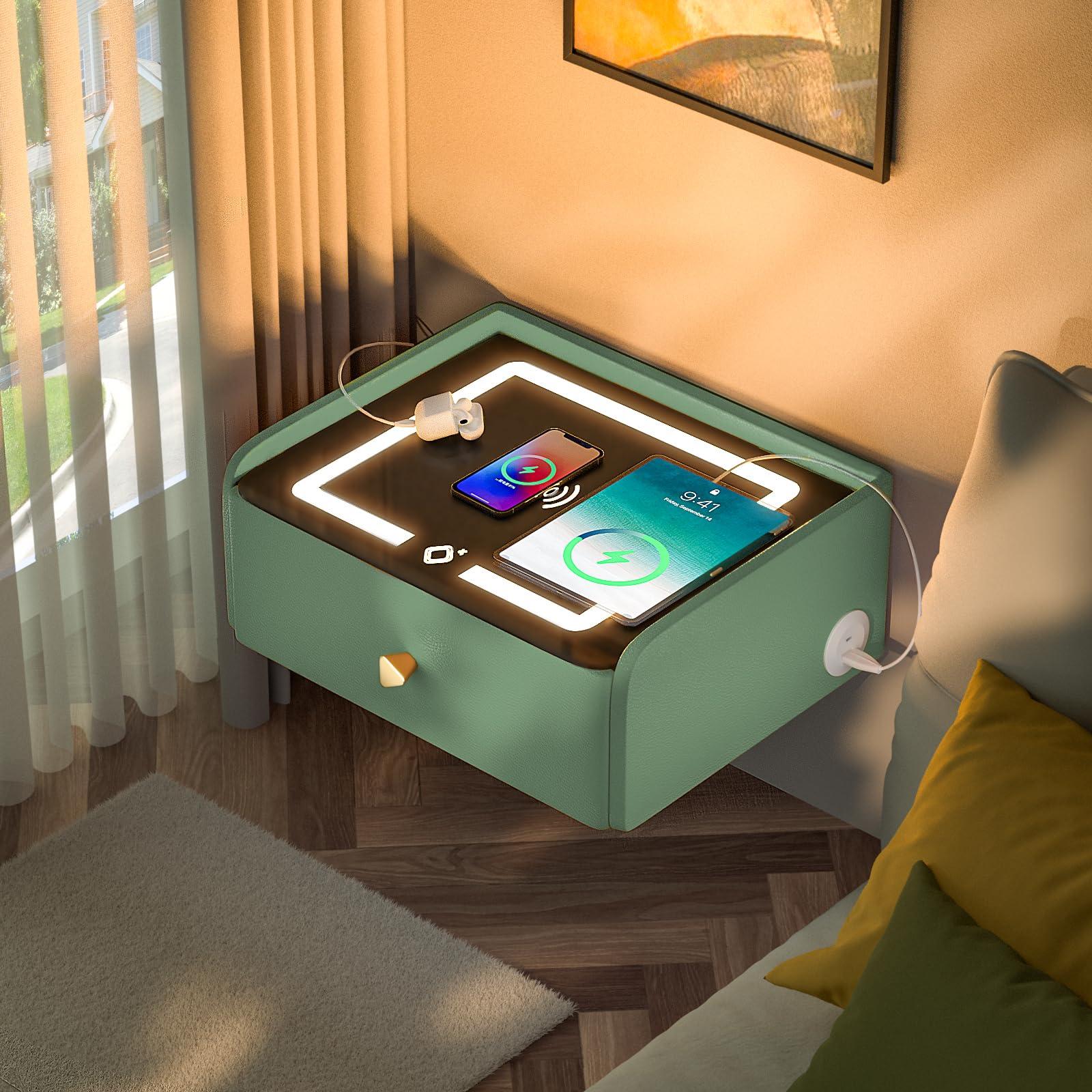 HOMEMORE HOMEMORE Smart Nightstand Floating Bedside Table LED Nightstand with Charging Smart Nightstand Bedroom Options for Young People.