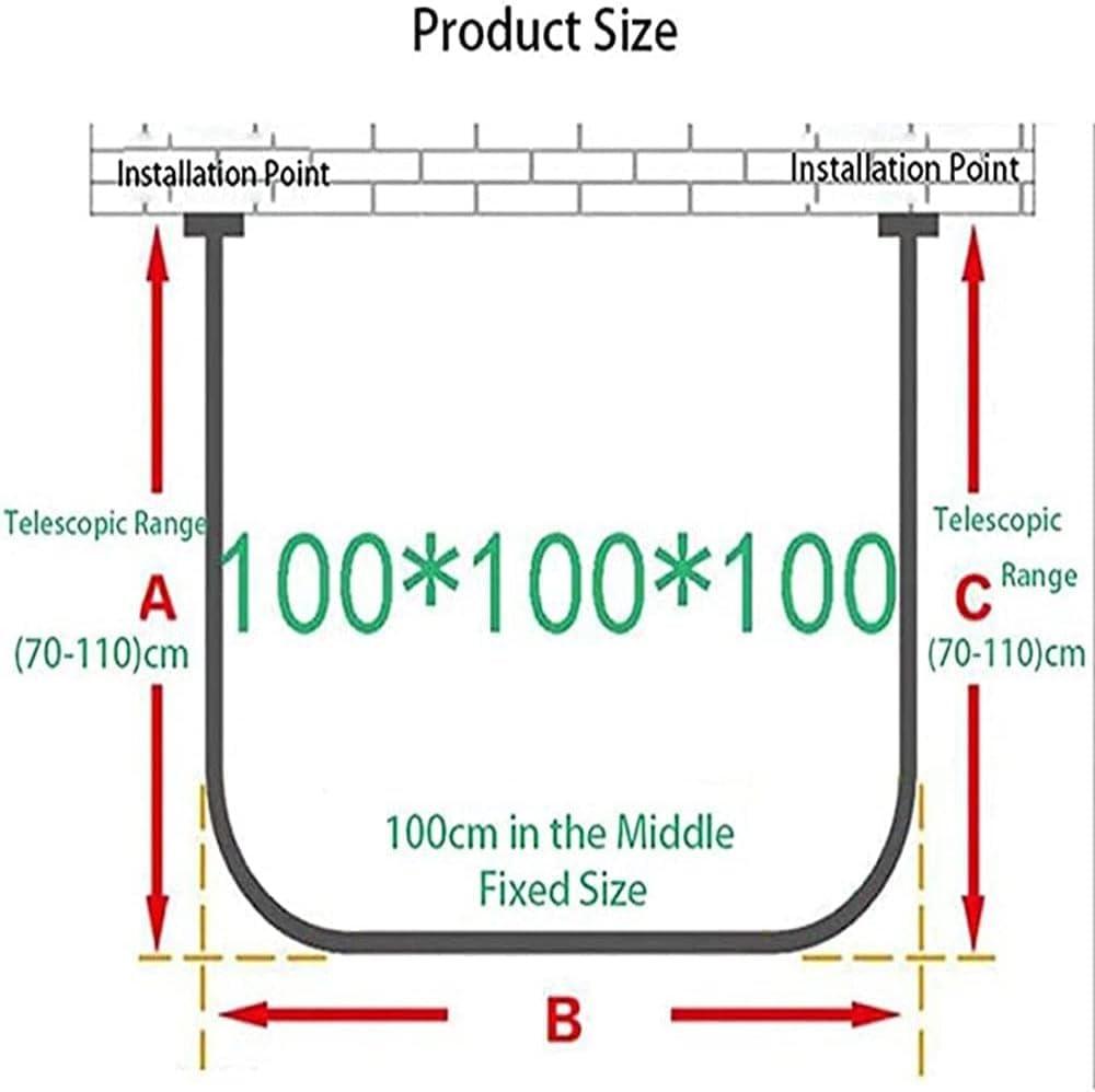Meiiron U Shaped Shower Curtain Rod, Bathroom Corner Shower Curtain Rod Rack, Stainless Steel Home Shower Curtain Rod, Size Adjustable 60~90cm/70~110cm, Shower Curtain Not Included (Size : 100x100x100cm)