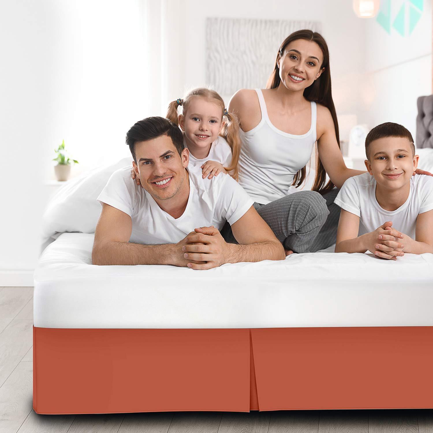 Ammara Linen Ammara Linen Pleated Bed Skirt Easy Fit Bed Skirt 15 Inch Tailored Drop - King 78 x 80 Inches - Rust Brown - 1000 Thread Count Brushed Egyptian Cotton Wrinkle Resistant