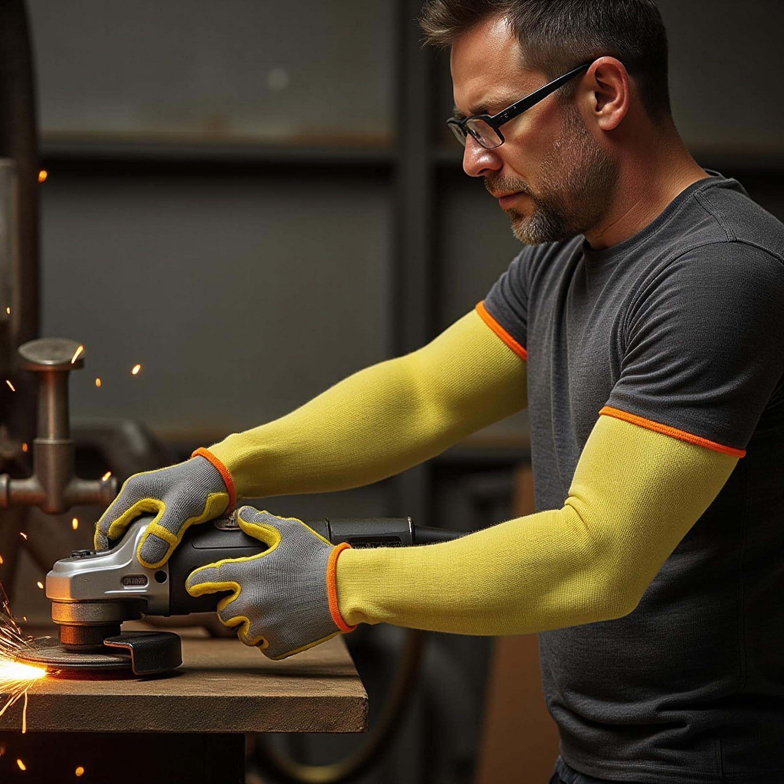 G & F Products G & F 58126-6 100% Kevlar 18-Inch Cut Resistant Knit Sleeve without Thumb Hole, Yellow, Sold by 6-piece pack