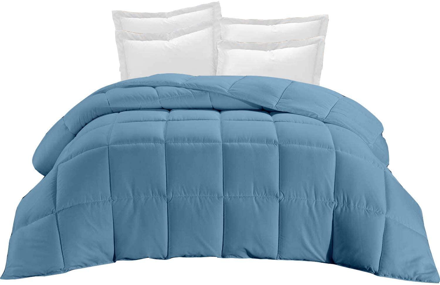 Anex Linen All- Season Goose Down Comforter/Duvet Insert 100% Egyptian Cotton Premium Baffle Box Stitched Exquisite Plain Solid Design Comforter 500 Fill Weight-1 PC Light Blue Comforter For Olympic Queen Size