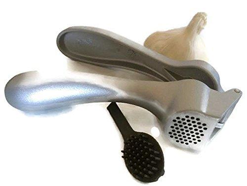 Pampered Chef Pampered Chef Garlic Press 2575 - Easy Squeeze, Rust Proof, Ergonomic Handle - Professional Garlic Mincer & Ginger Press with Handy Cleaning Brush