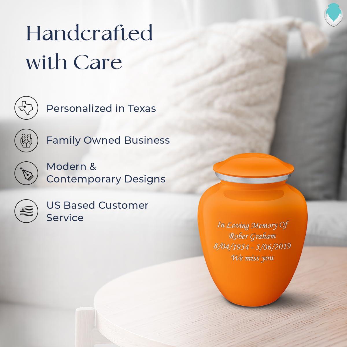 GetUrns Geturns Embrace Small Personalized Cremation Urns for Human Ashes I Burnt Orange Funeral Urn for Women and Men with Double Side Engraving I 44 lbs