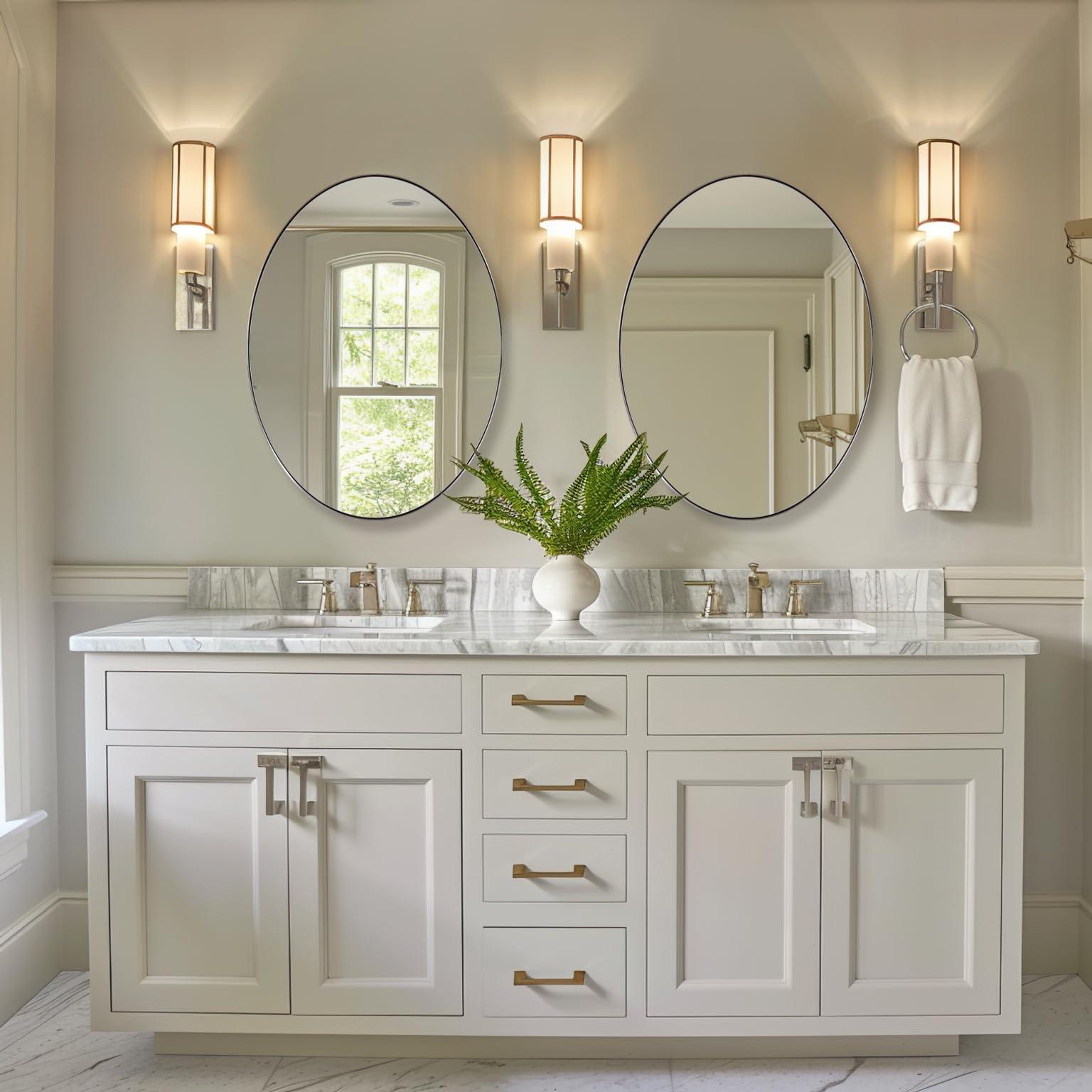 ANDY STAR ANDY STAR Brushed Nickel Oval Wall Mirror, 20x28, Modern Bathroom Mirror, Sturdy Stainless Steel Frame, Clear Reflection, Anti-Corrosion Backboard