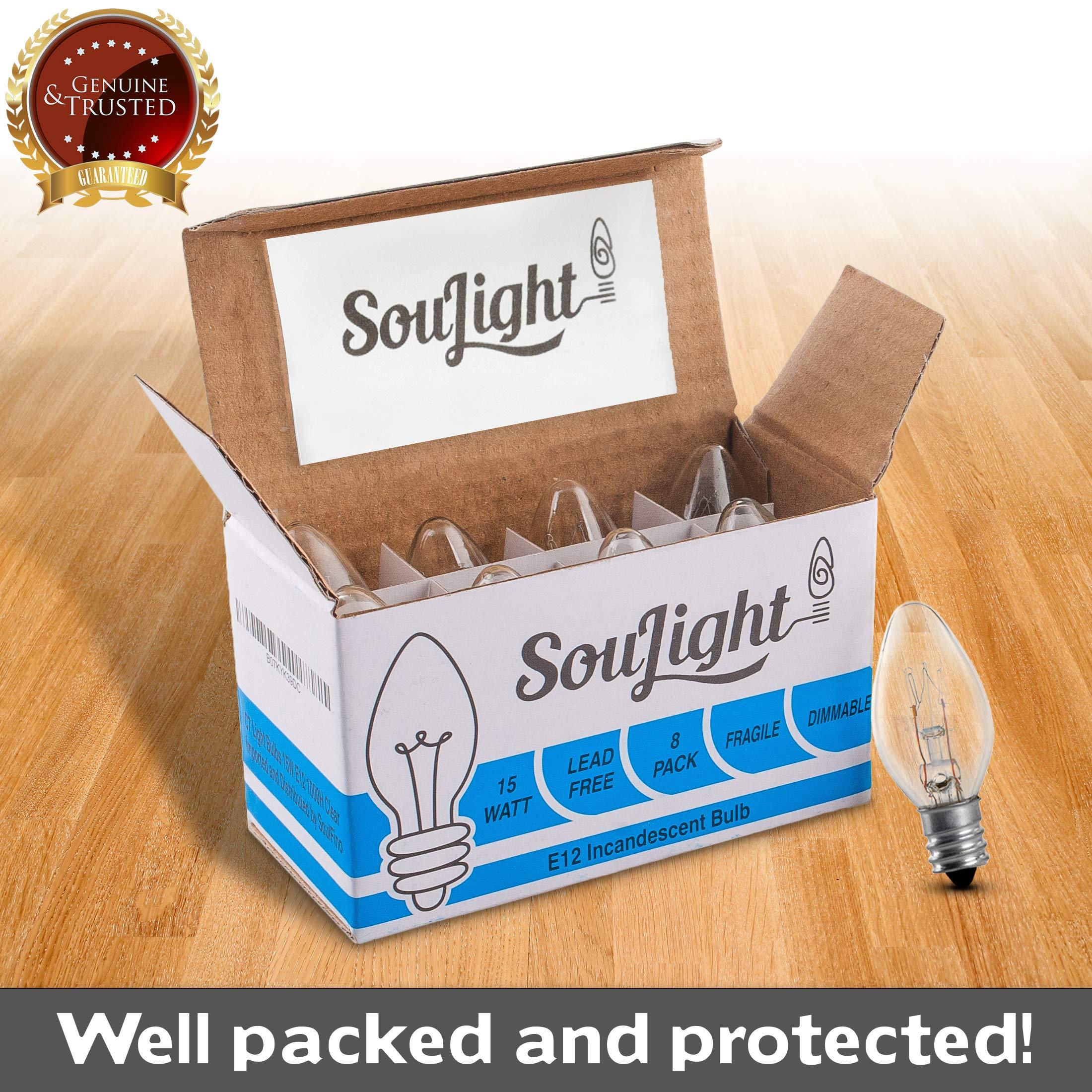 SouLight Salt Rock Lamp Bulb 15 Watt Replacement Bulbs for Himalayan Salt Lamps & Baskets, Chandeliers, Candle & Wax Warmers, Night Lights. E12 Socket, C7, Warm White 8 Pack