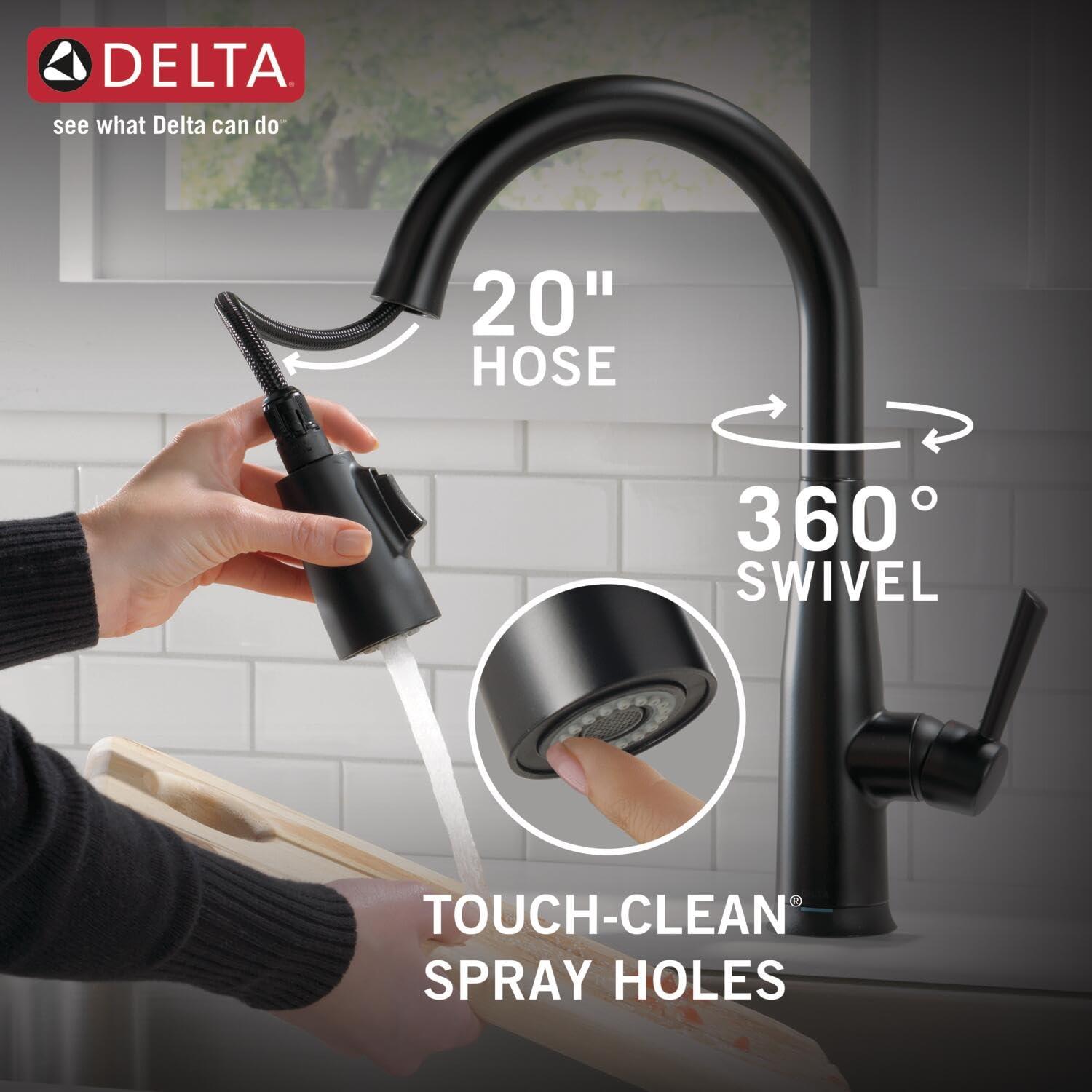 DELTA FAUCET Delta Faucet Essa Touch Kitchen Faucet, Matte Black Kitchen Faucet with Pull Down Sprayer, Kitchen Sink Faucet, Touch Faucet for Kitchen Sink, Touch2O Technology, Matte Black 9113T-BL-DST