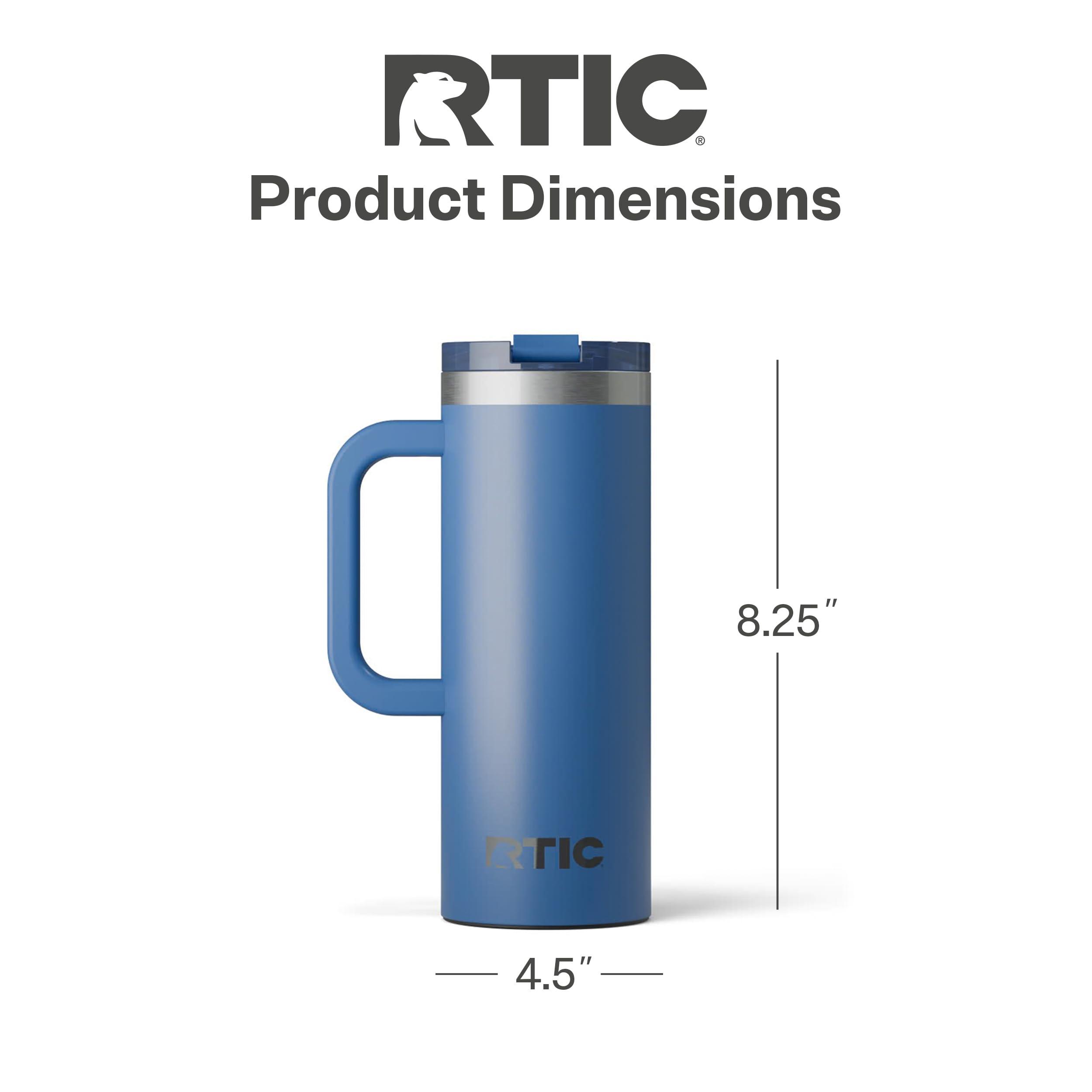 RTIC RTIC 20oz Road Trip Travel Mug with Lid and Handle, Insulated, Stainless Steel, Metal, Double Wall Vacuum-Insulation, Ceramic Lined, Portable Coffee, Tea Cup for Hot and Cold Drink, Pond