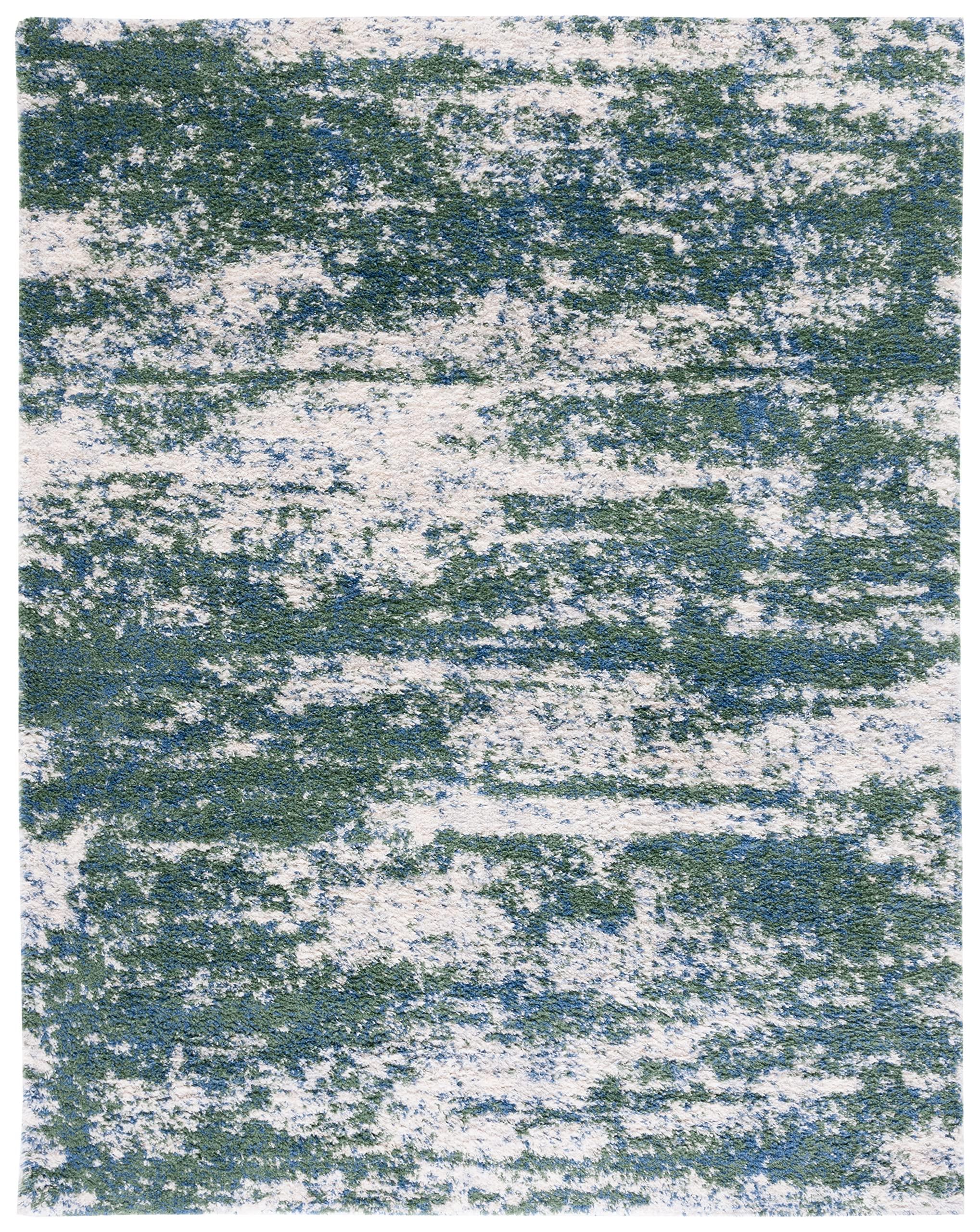 Safavieh SAFAVIEH Berber Shag Collection Area Rug - 9' x 12', Green & Beige, Modern Abstract Design, Non-Shedding & Easy Care, 1.2-inch Thick Ideal for High Traffic Areas in Living Room, Bedroom (BER219Y)