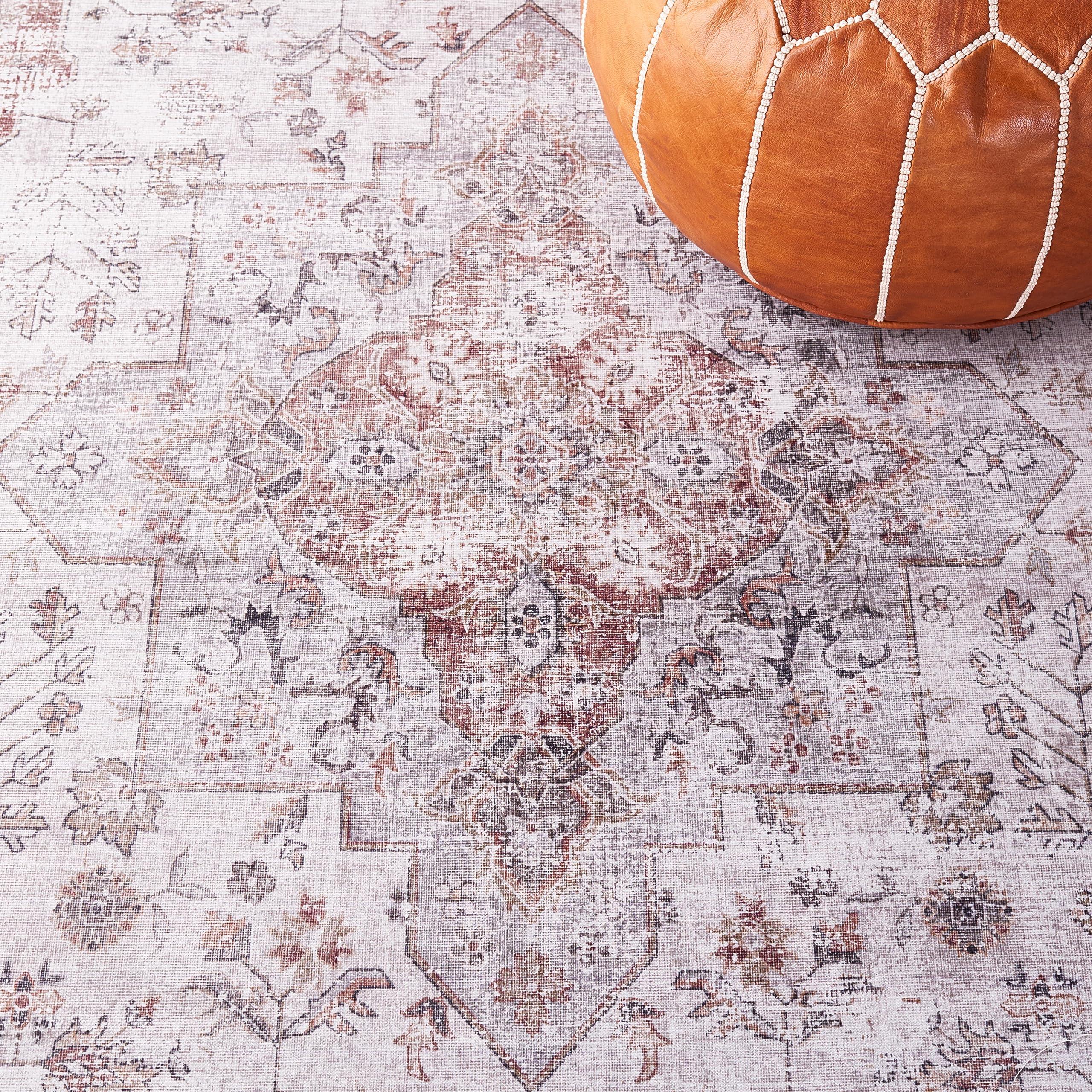 Safavieh SAFAVIEH Tucson Collection Area Rug - 6' Square, Beige & Light Sage, Persian Medallion Design, Machine Washable Ideal for High Traffic Areas in Living Room, Bedroom, Dining (TSN105B-6SQ)