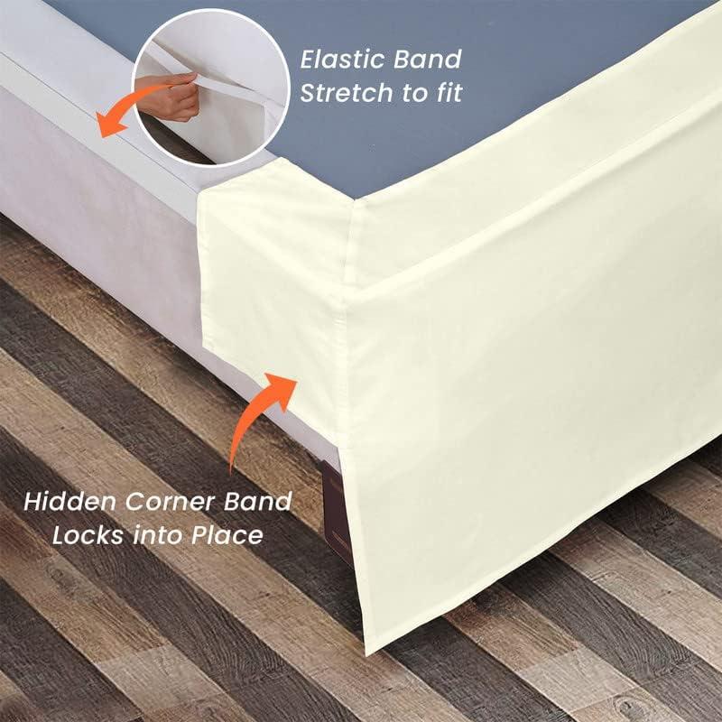 Comfort Beddings Comfort Beddings Magic Bed Skirt King 21 Inch Drop Bed Skirt 100% Cotton Blend No Mattress Lifter Wrap Around Bed Skirt with Pleated Split Corners - Ivory