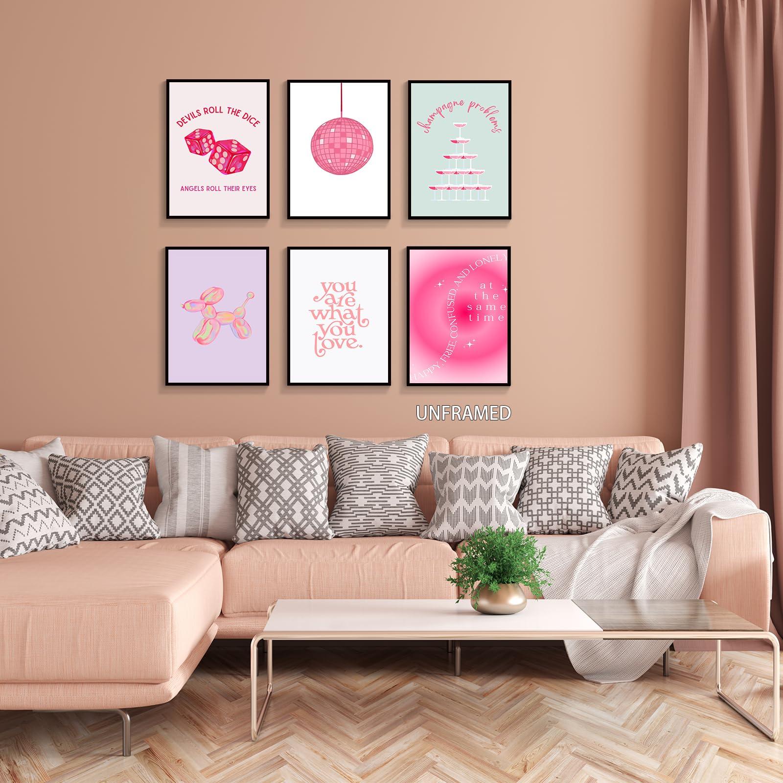 Prinajssiad Prinajssiad 8x10in Unframed 6 Piece Pink Preppy Posters for Room Aesthetic, Folklore Taylor Affirmations Poster Canvas Wall Art, Singer Champagne Problems Prints, Girl Bedroom Dorm Wall Collage