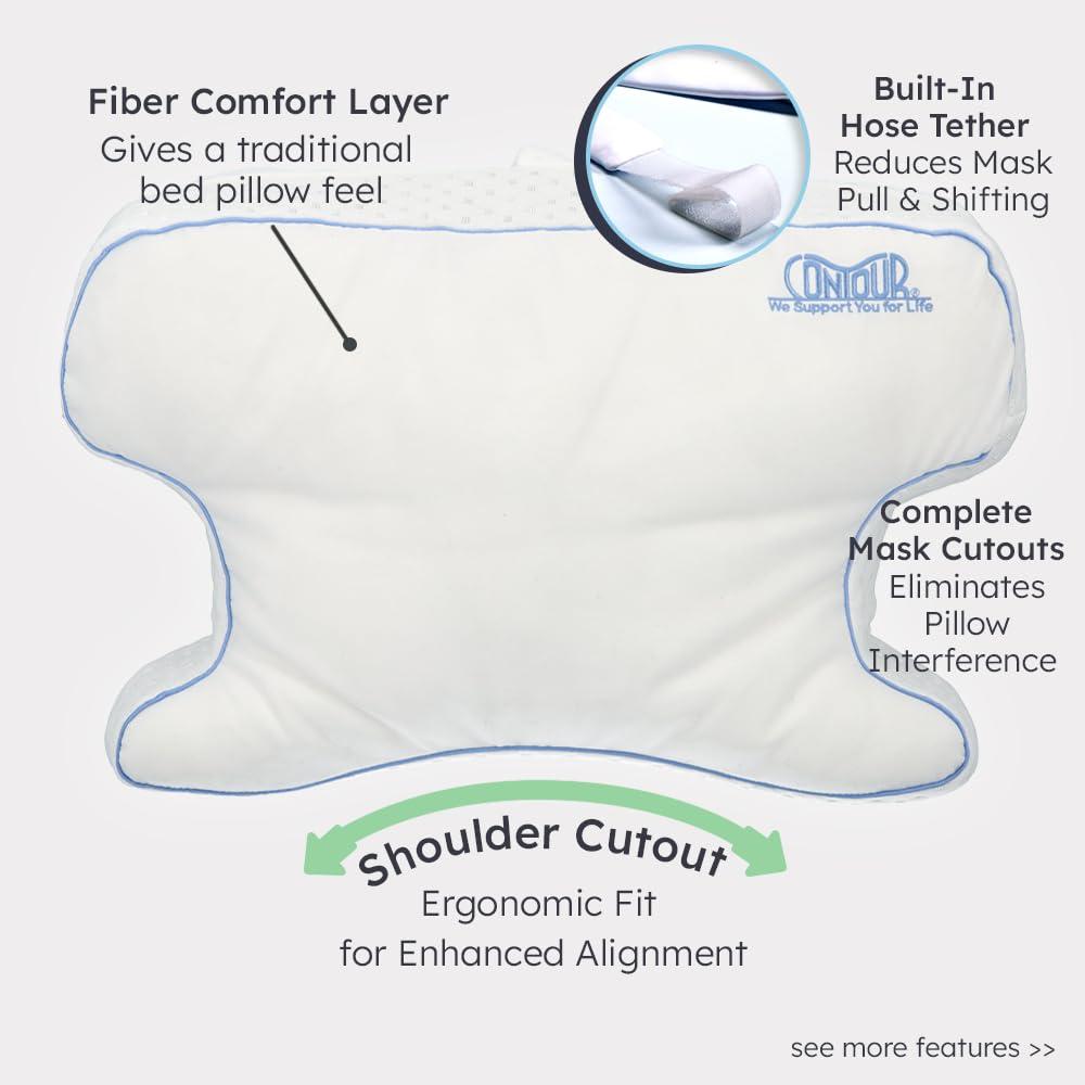 Contour Contour CPAPMax 2-in-1 Cooling Plush CPAP Comfort Pillow - Reduce Air Leaks, Hose Tangles, Mask Discomfort & Adjust Thickness, for Side, Stomach, Back Sleepers, All Masks - Works 1st Night
