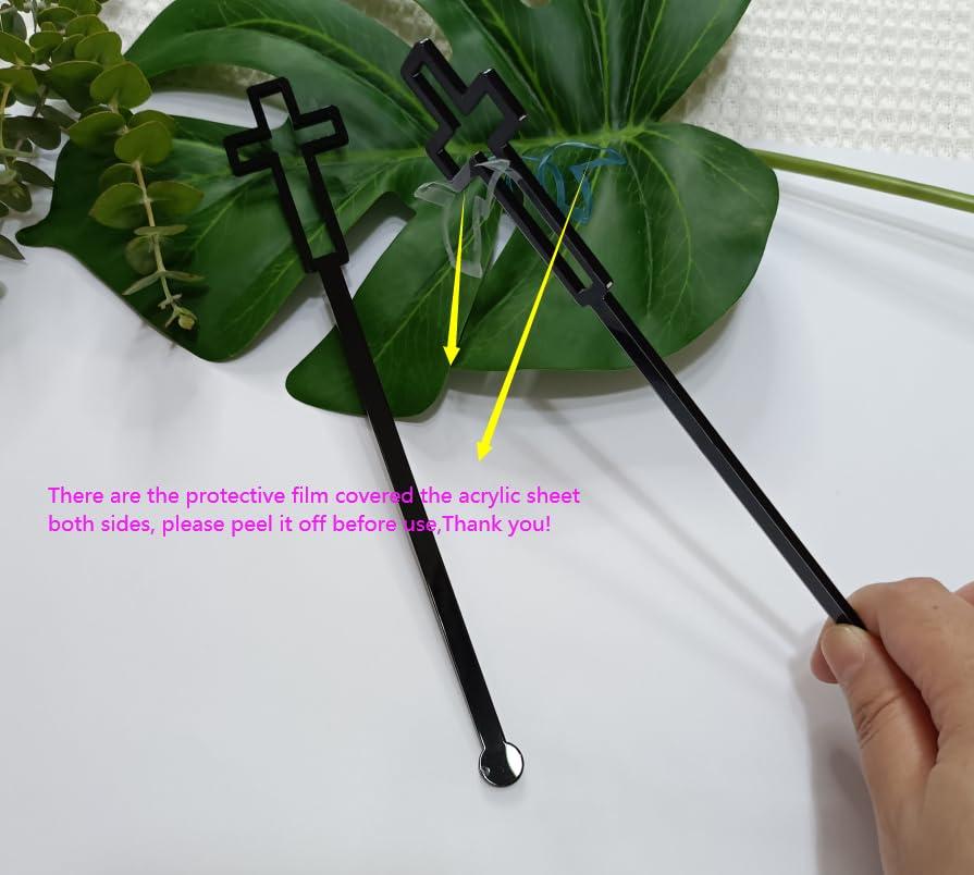 Yuxuanish Cross Cocktail Stirrers Swizzle Stir Stick,20pcs of Drink Stirrers,Acrylic Stir Sticks for Baptism,First Communion Decorations (Black)