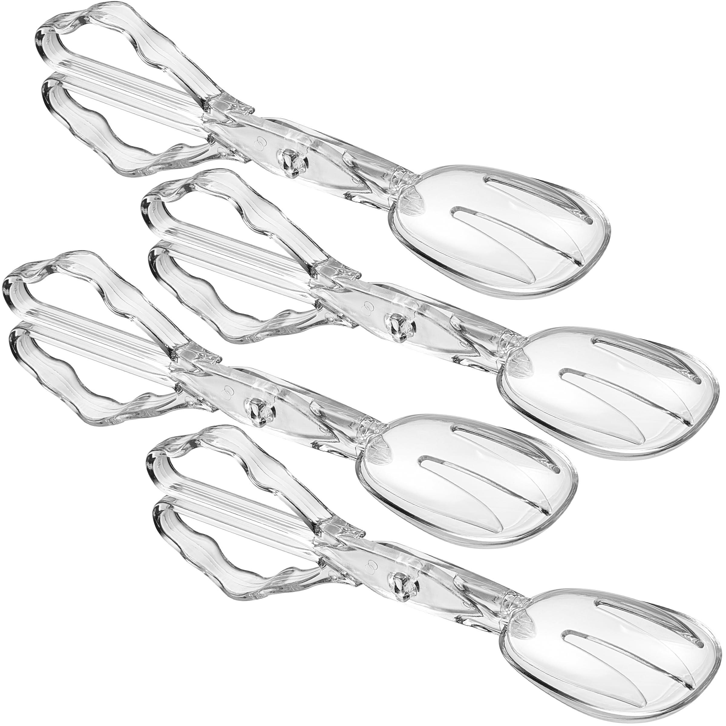 JoyServe 4-Pack 11-Inch Clear Plastic Scissor Salad Tongs - Premium, Heavy-Duty, Reusable Serving Utensils for Catering, Cooking, Buffets, Party Supplies, and Weddings, Dishwasher Safe